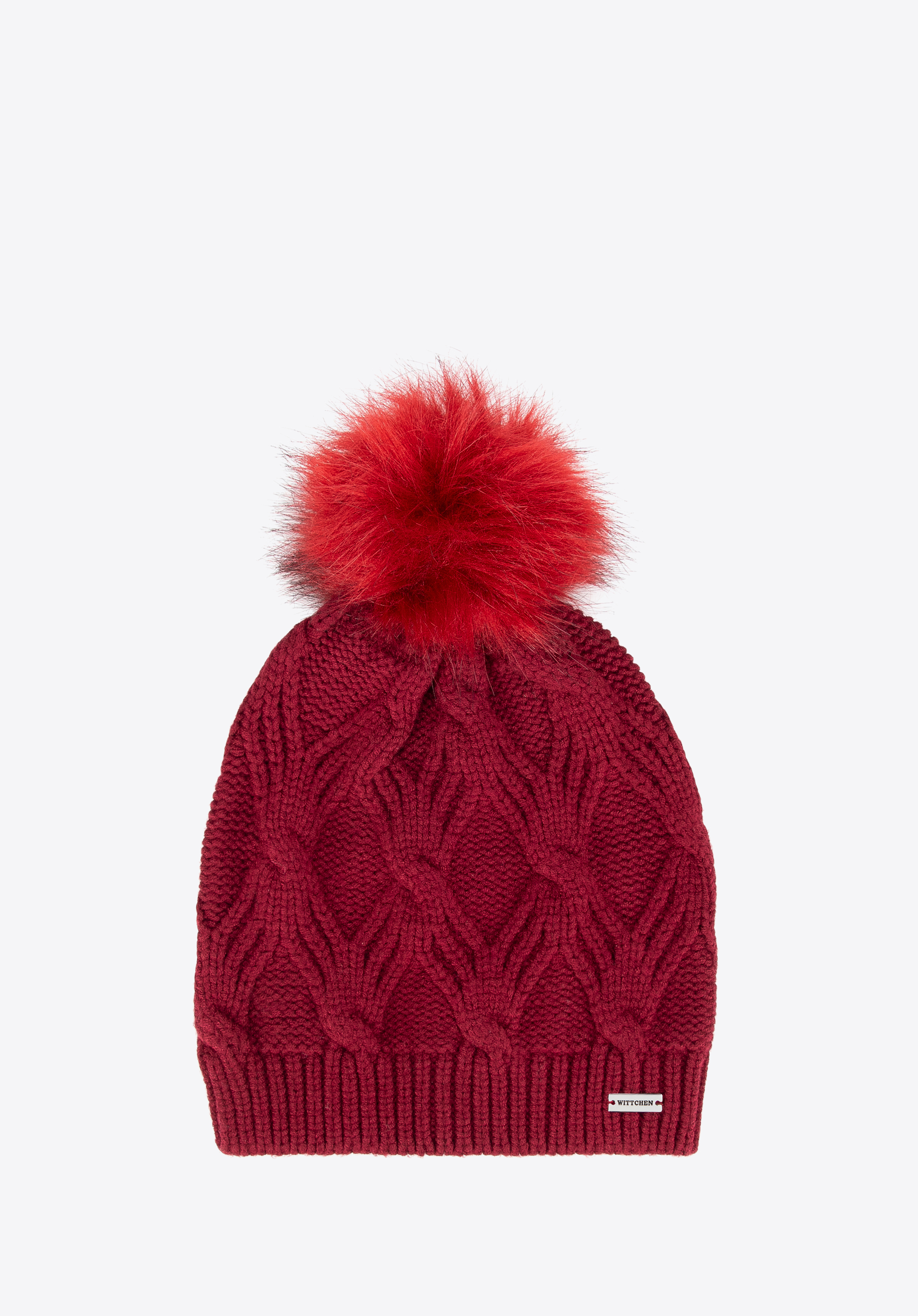 Damen Winter Strickmütze mit Bommel, dunkelrot, 99-HF-103-9, Bild 1