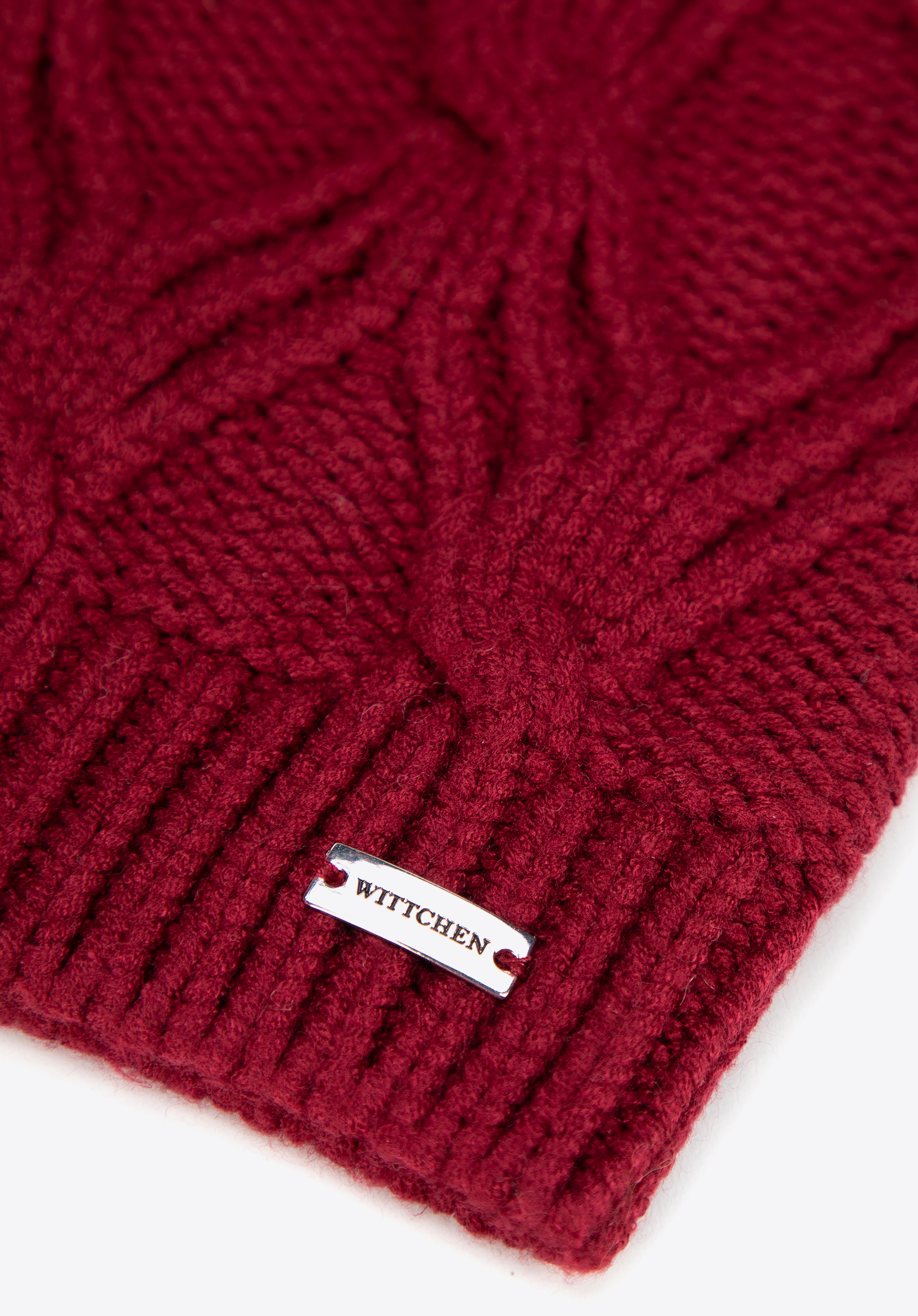 Damen Winter Strickmütze mit Bommel, dunkelrot, 99-HF-103-9, Bild 1