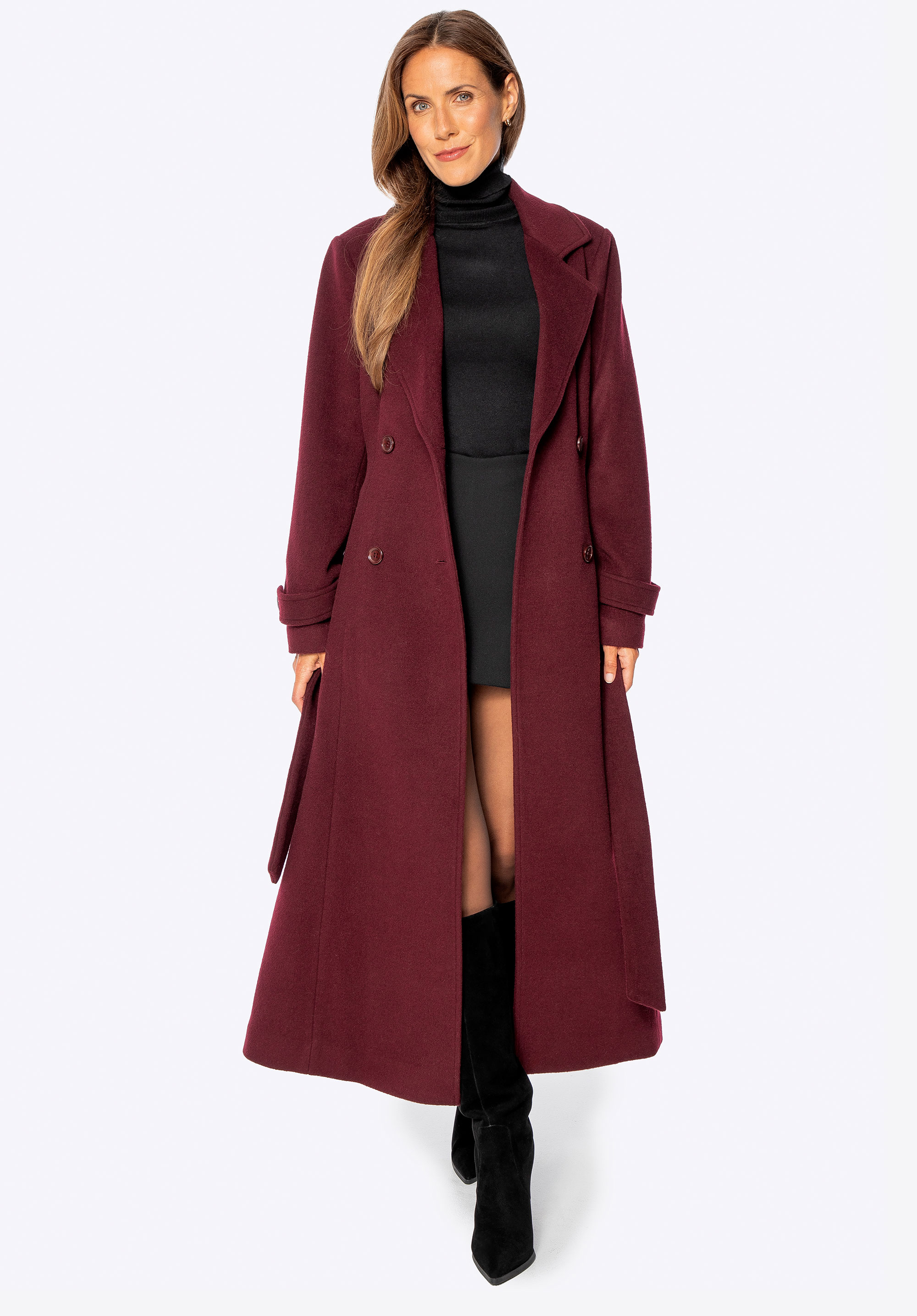 Damen Wollmantel mit Kaschmirmischung, dunkelrot, 101-9W-701-3-L, Bild 1