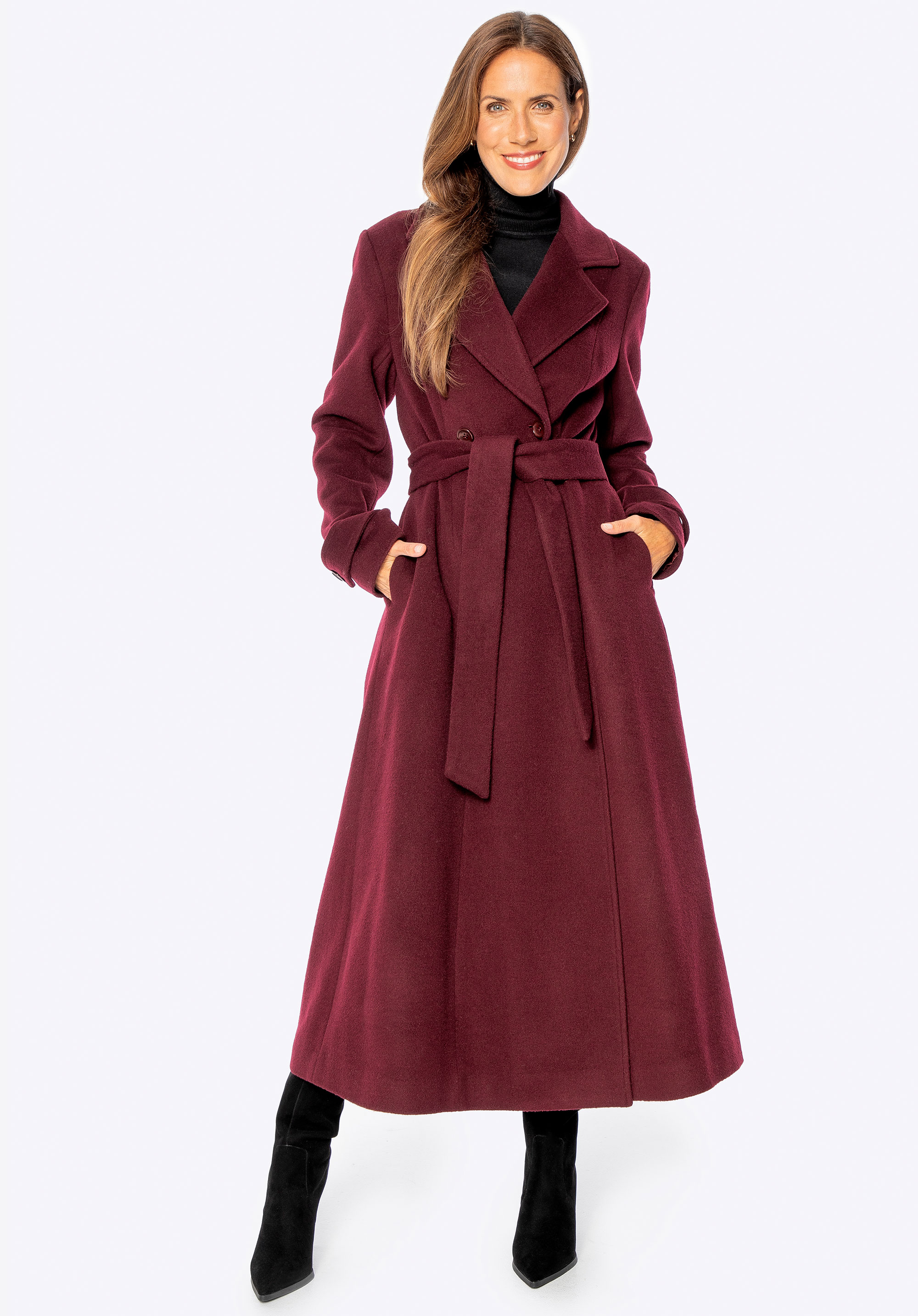 Damen Wollmantel mit Kaschmirmischung, dunkelrot, 101-9W-701-3-L, Bild 1