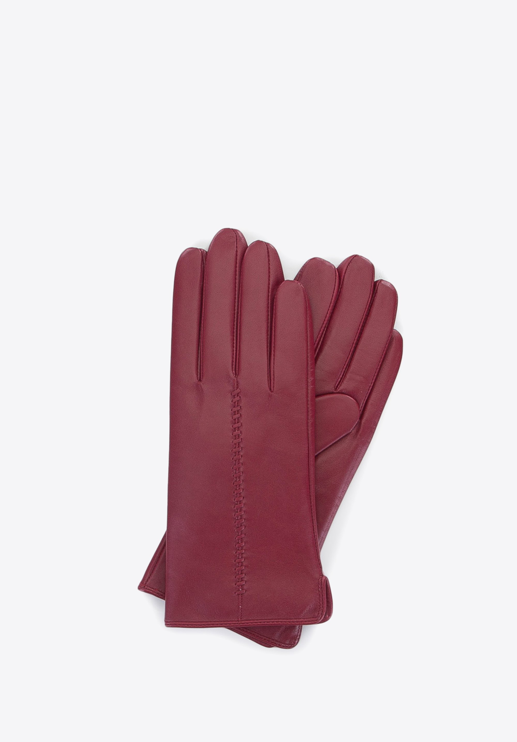 Damenhandschuhe aus Leder mit Riemen, dunkelrot, 39-6-641-33-M, Bild 1