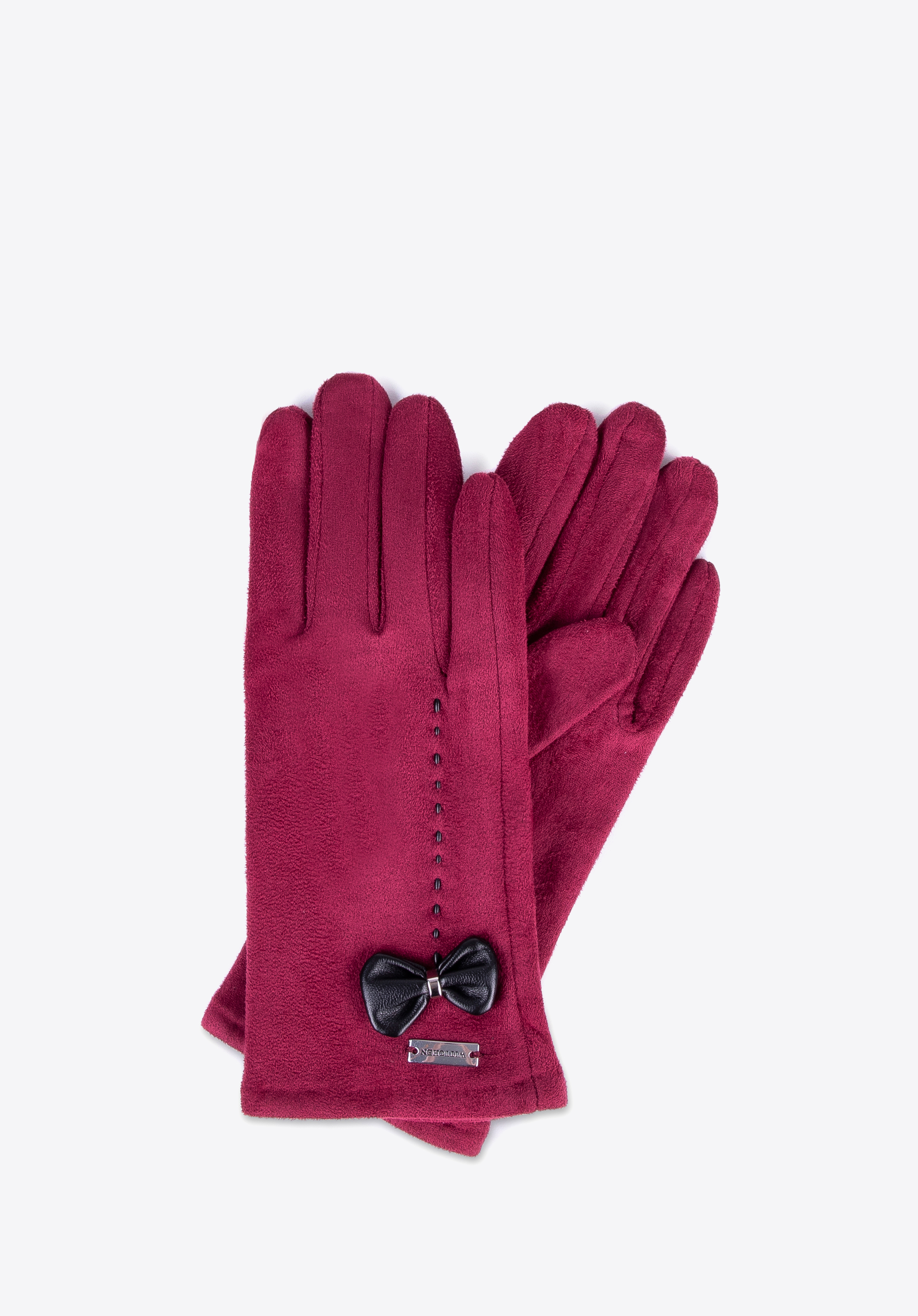 Damenhandschuhe mit Schleifendetail, dunkelrot, 39-6P-012-33-S/M, Bild 1