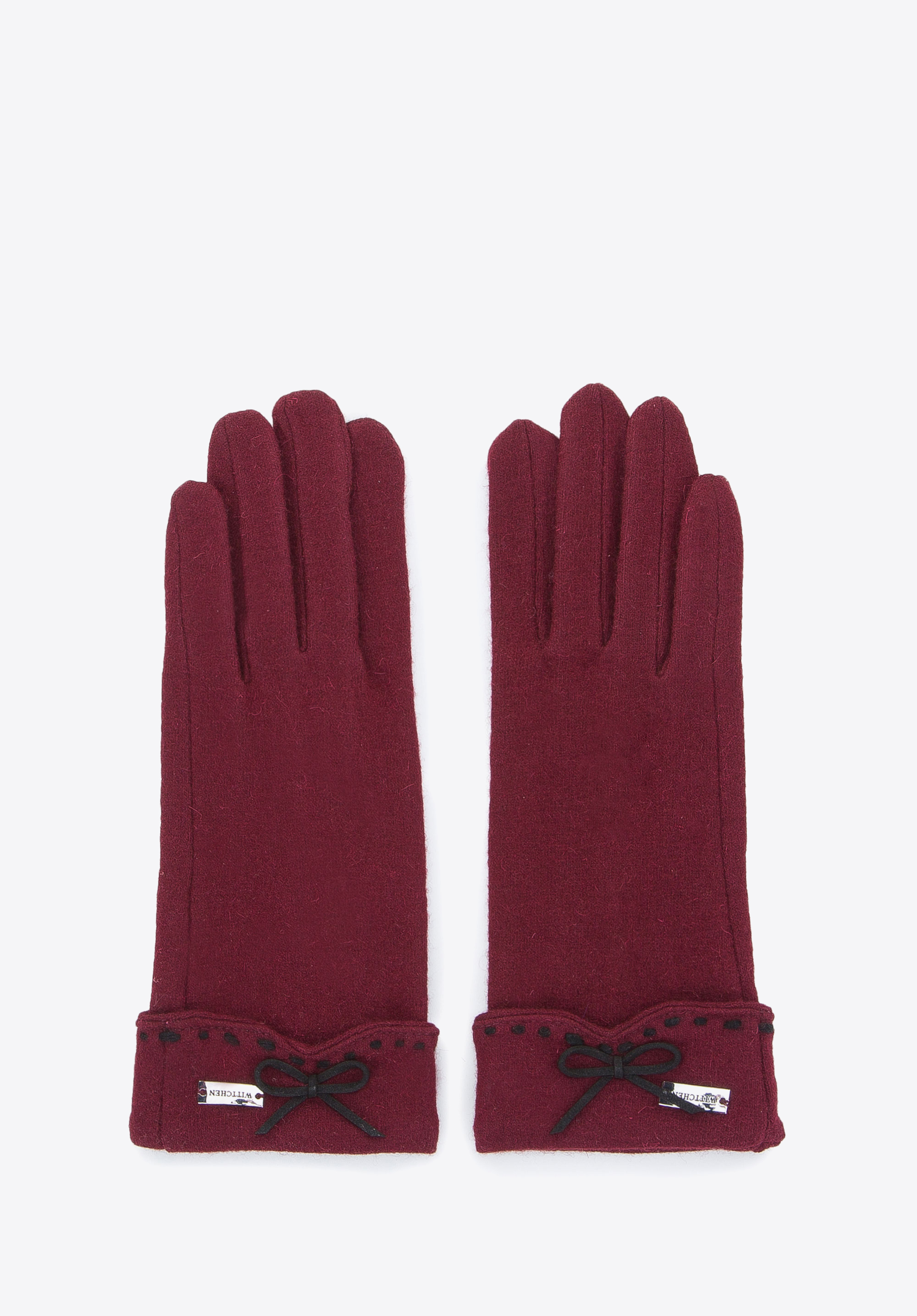 Damenhandschuhe mit Ziernähten und Schleife, dunkelrot, 47-6-204-1-M, Bild 1