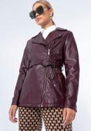 Damenjacke aus Leder mit Gürtel, dunkelrot, 97-09-803-4-M, Bild 1