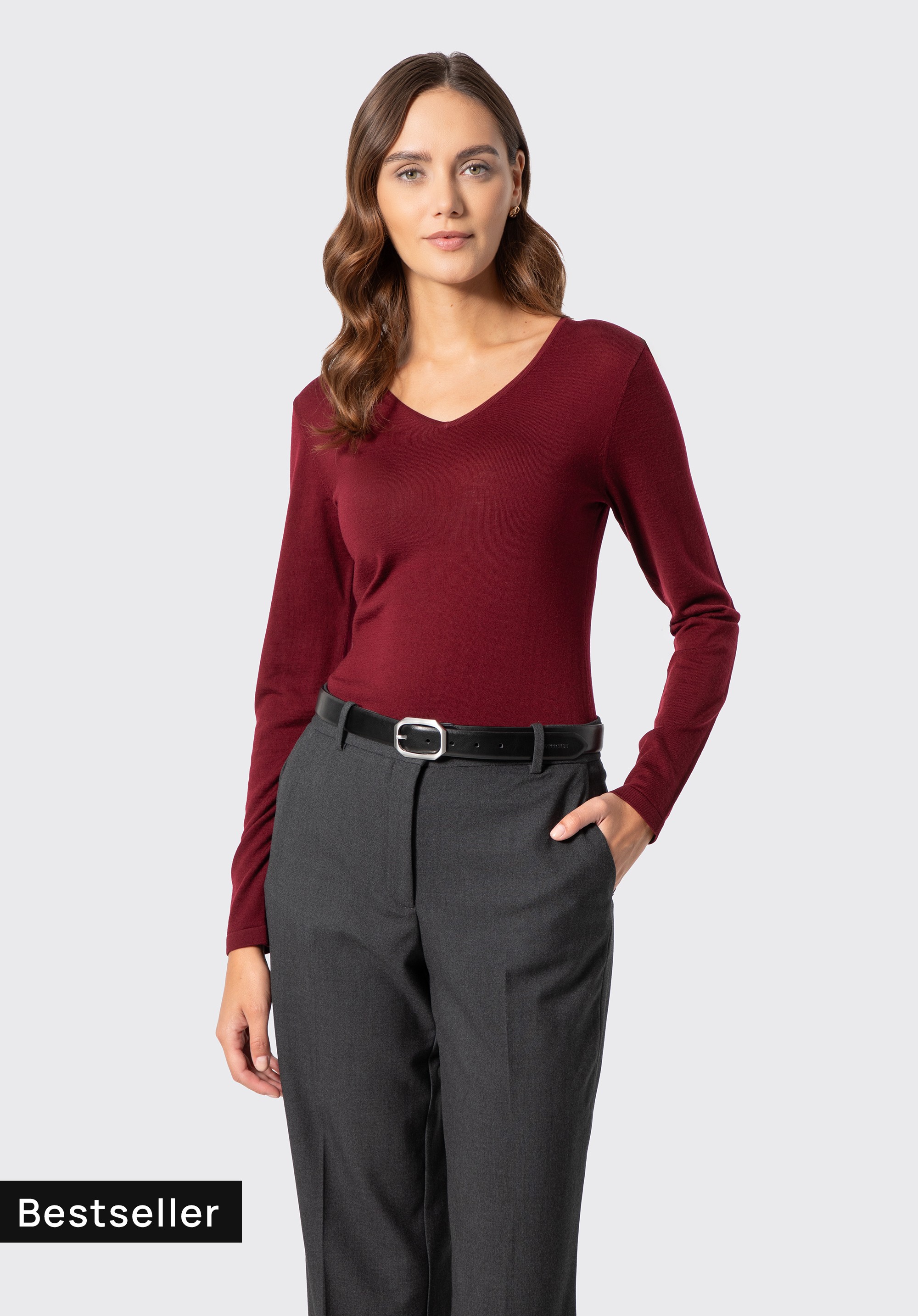 Damenpullover aus Merinowolle, dunkelrot, 29-99-301-3-S, Bild 1