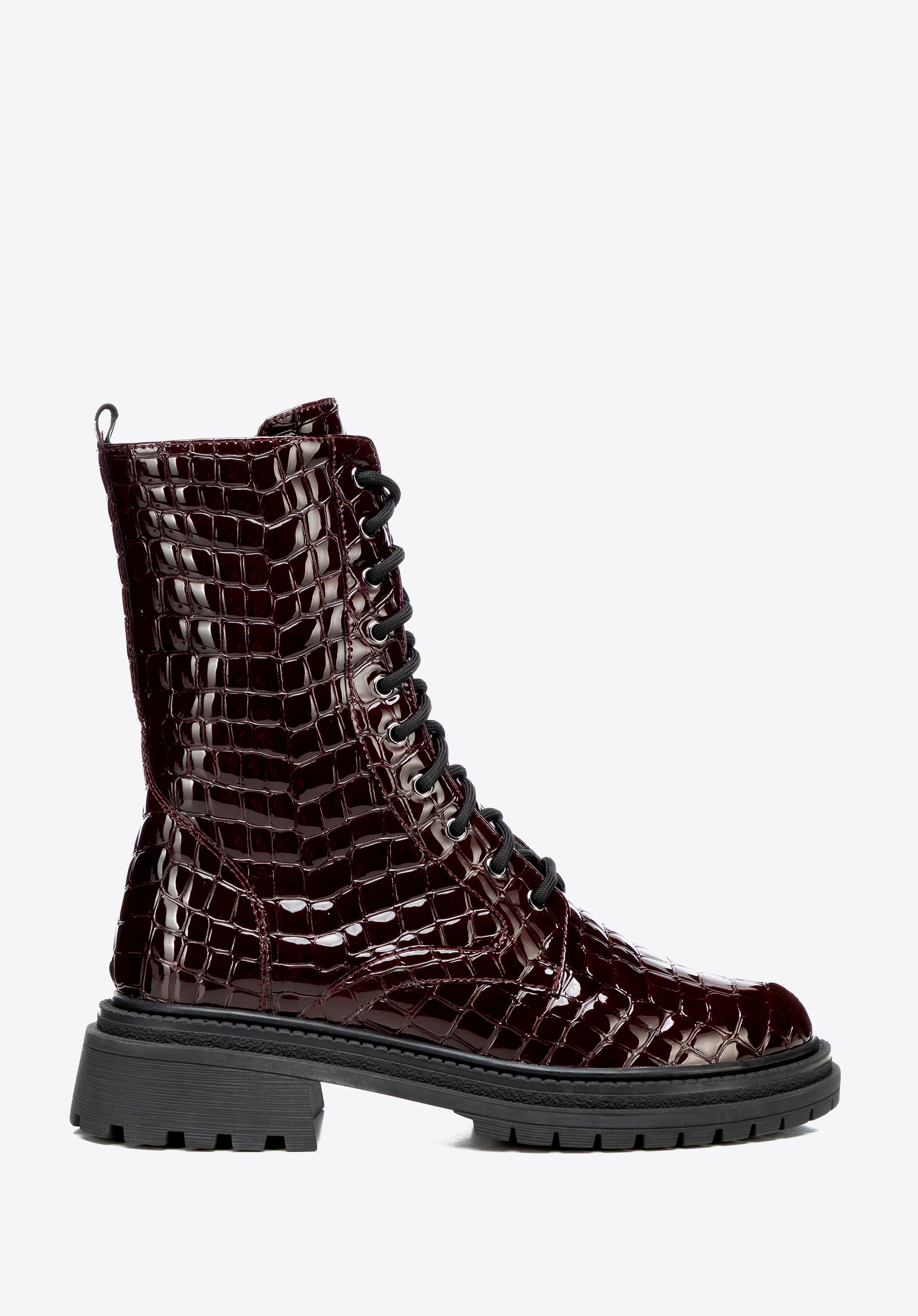 Damenstiefel aus lackiertem Croco-Leder, dunkelrot, 101-D-970-3-41, Bild 1