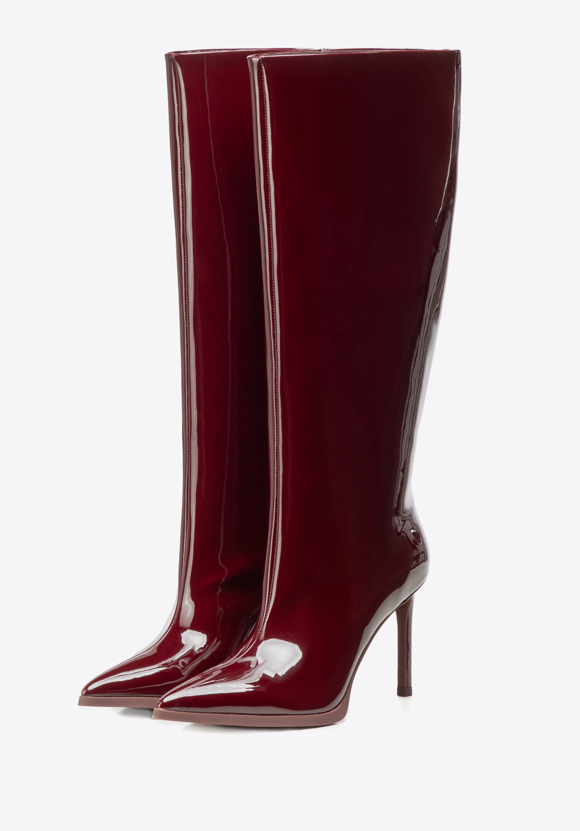 Damenstiefel aus lackiertem Naturleder mit Stilettoabsatz, dunkelrot, 101-D-405-3-40, Bild 1