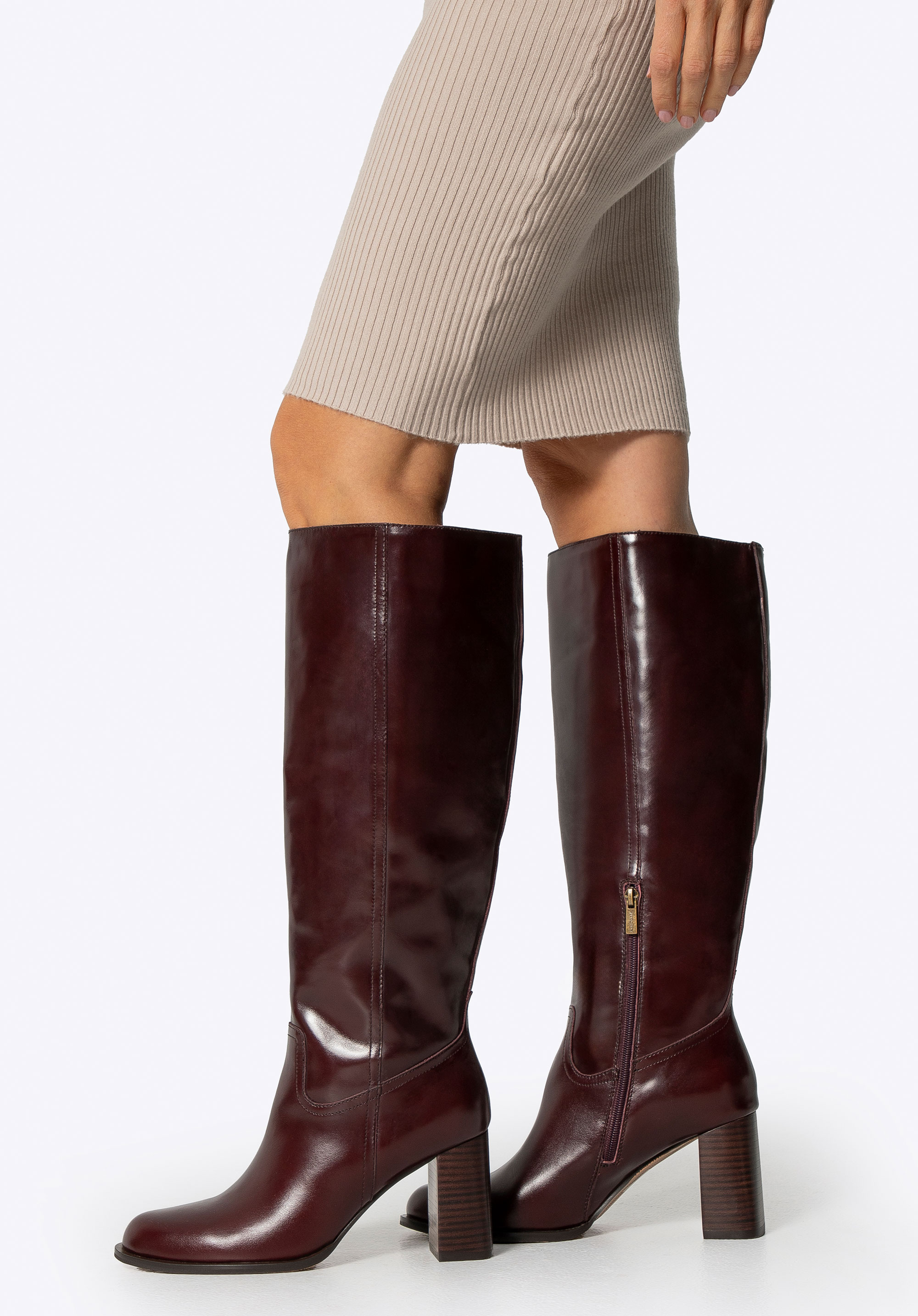 Damenstiefel aus Leder mit Blockabsatz, dunkelrot, 101-D-351-3-37, Bild 1