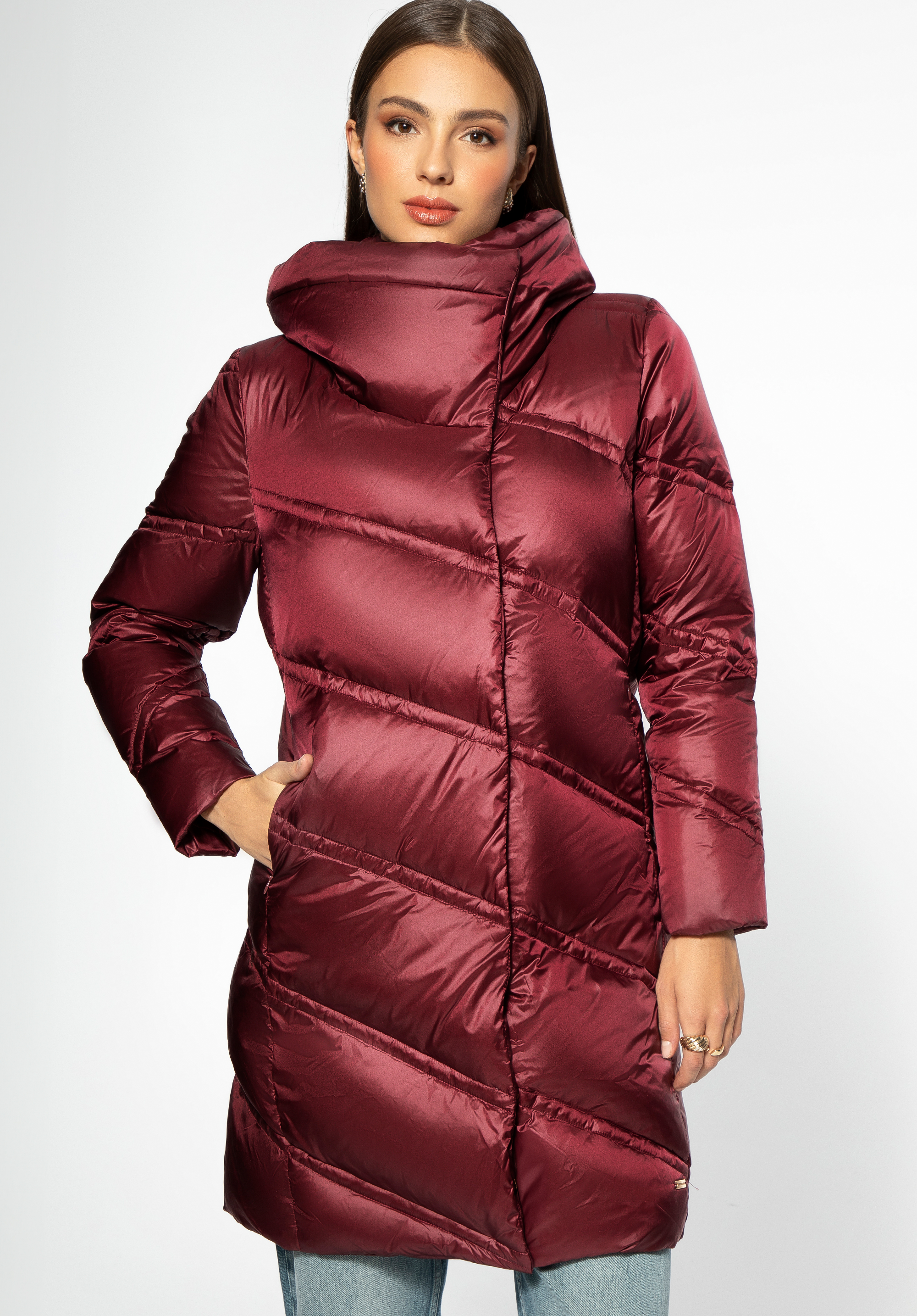 Daunenjacke mit hohem Kragen, dunkelrot, 95-9D-402-3-XL, Bild 1