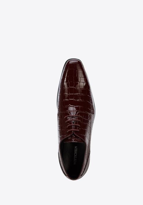 Derby-Schuhe aus Lackleder in Kroko-Optik, dunkelrot, 96-M-519-3C-42, Bild 4