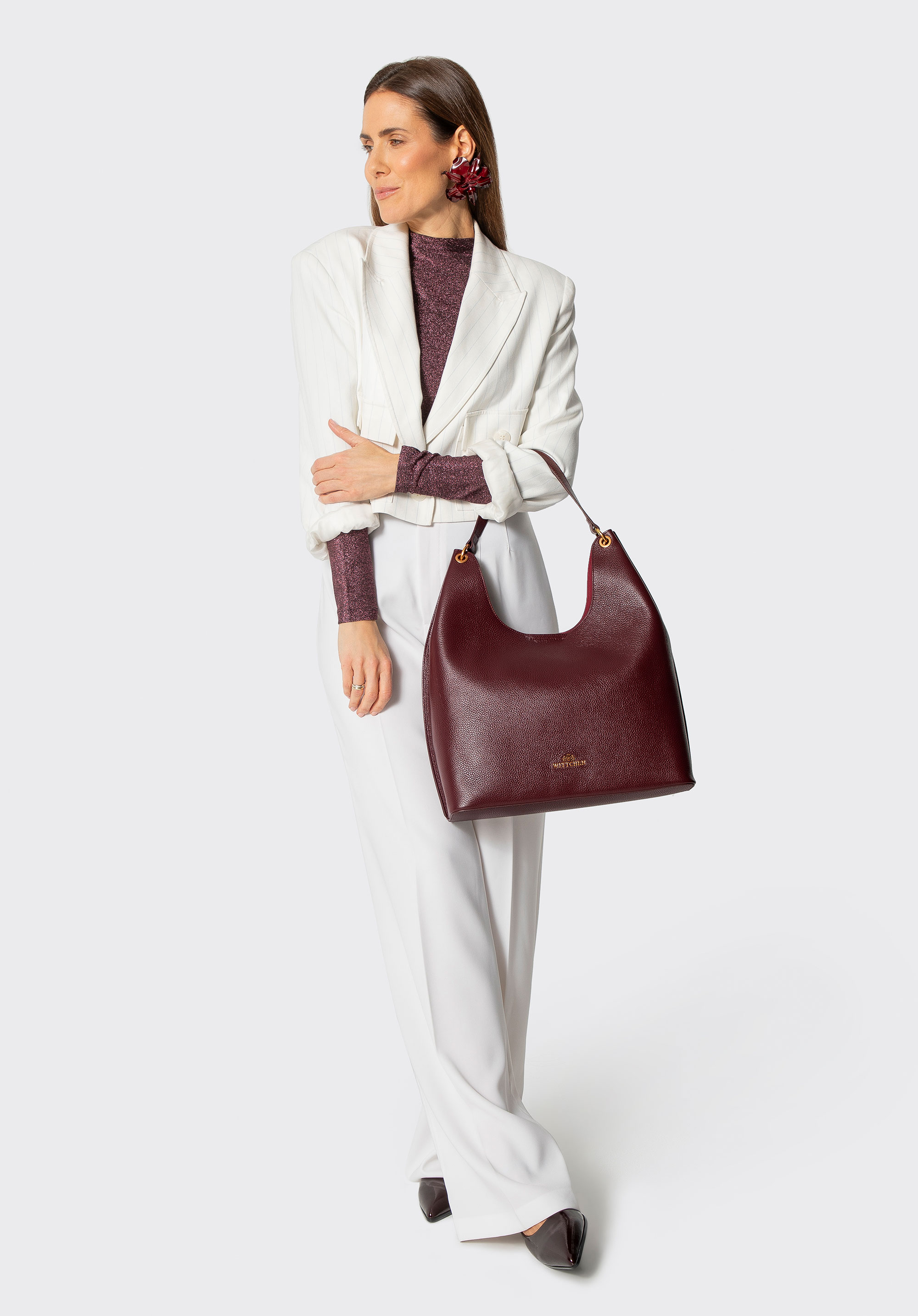 Elegante Shopper-Tasche aus Naturleder, dunkelrot, 101-4E-212-3, Bild 1