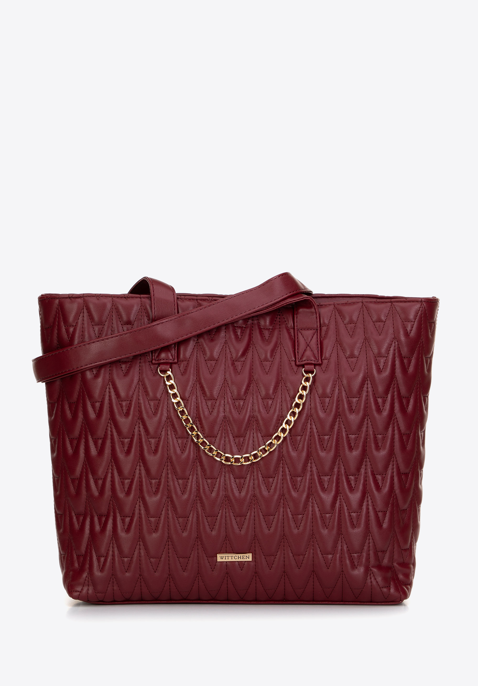 Gemusterte Shopper-Tasche aus Kunstleder für Damen, dunkelrot, 99-4Y-426-3, Bild 1