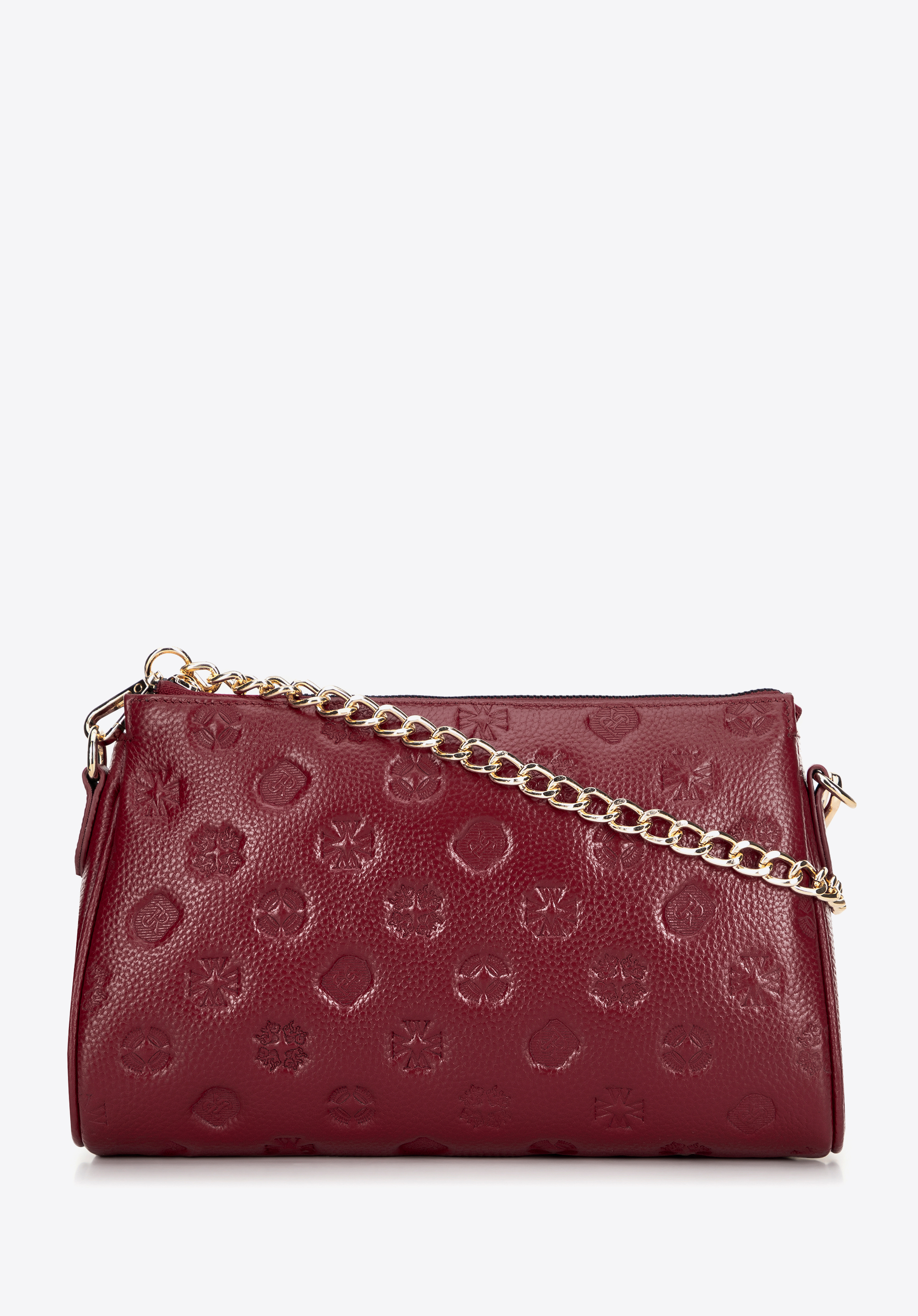 Geprägte Crossbody-Tasche aus Leder, dunkelrot, 99-4E-307-3, Bild 1