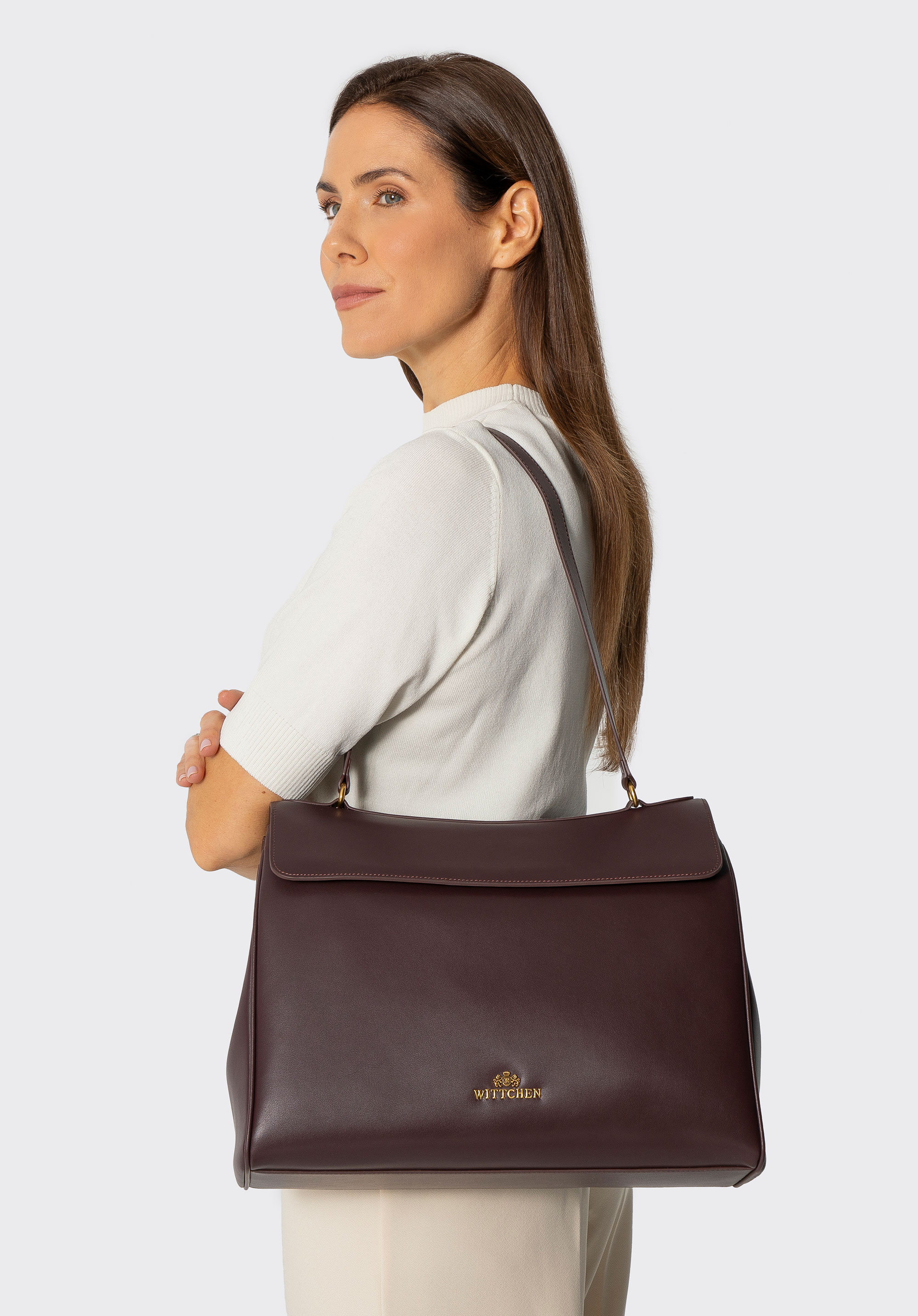 Geräumige Schultertasche aus Leder, dunkelrot, 101-4E-201-3, Bild 1