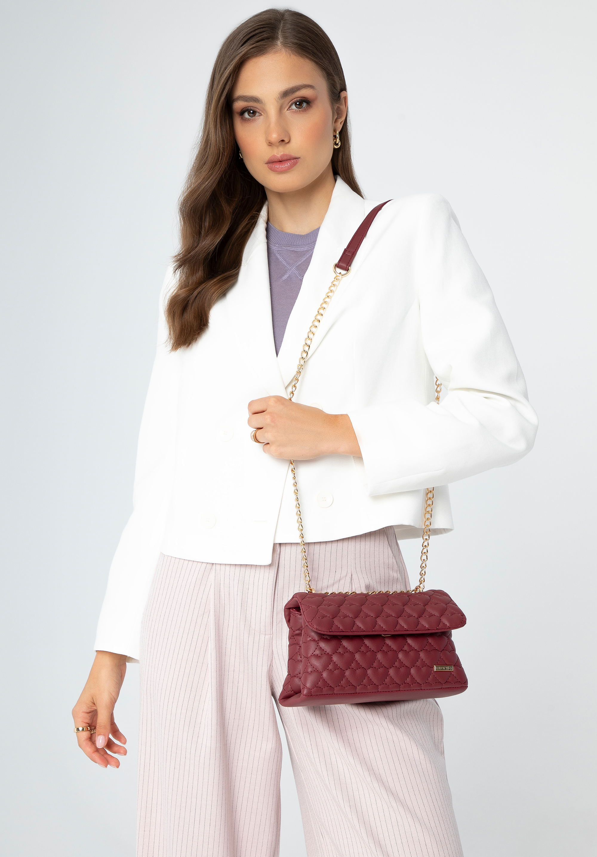 Gesteppte Herz-Mini-Tasche für Damen, dunkelrot, 99-4Y-405-3, Bild 1