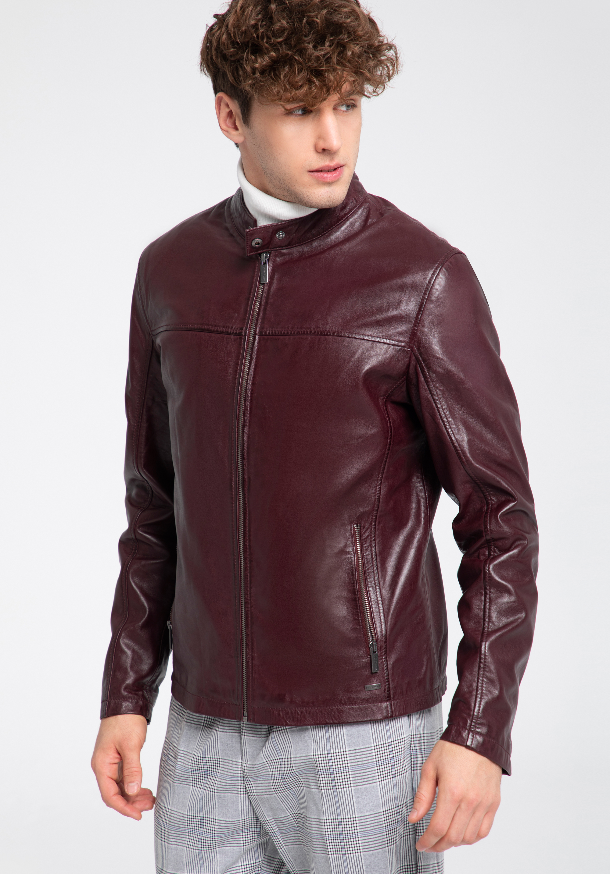 Herrenjacke aus Leder, dunkelrot, 96-09-850-3-3XL, Bild 1