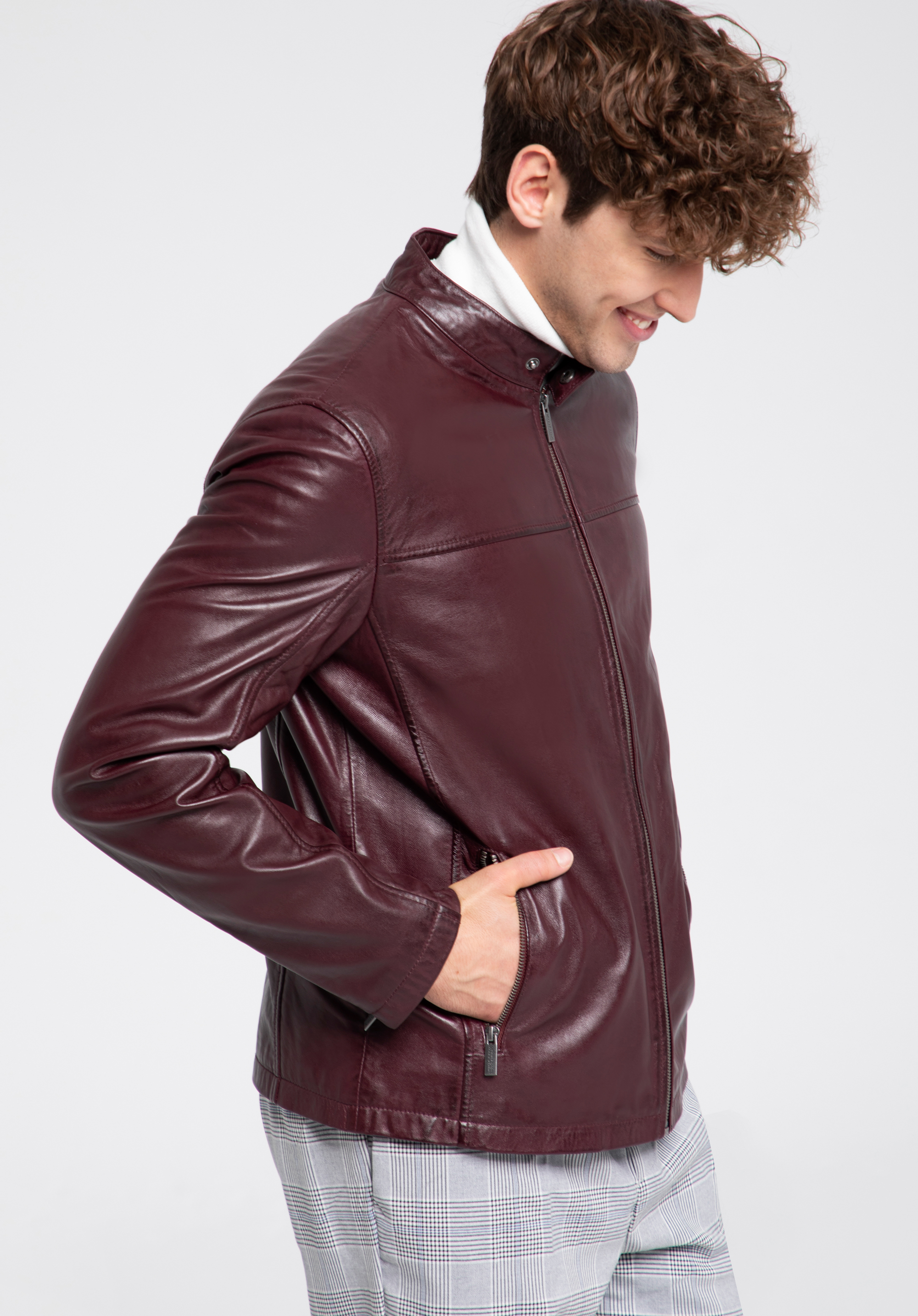 Herrenjacke aus Leder, dunkelrot, 96-09-850-3-L, Bild 1