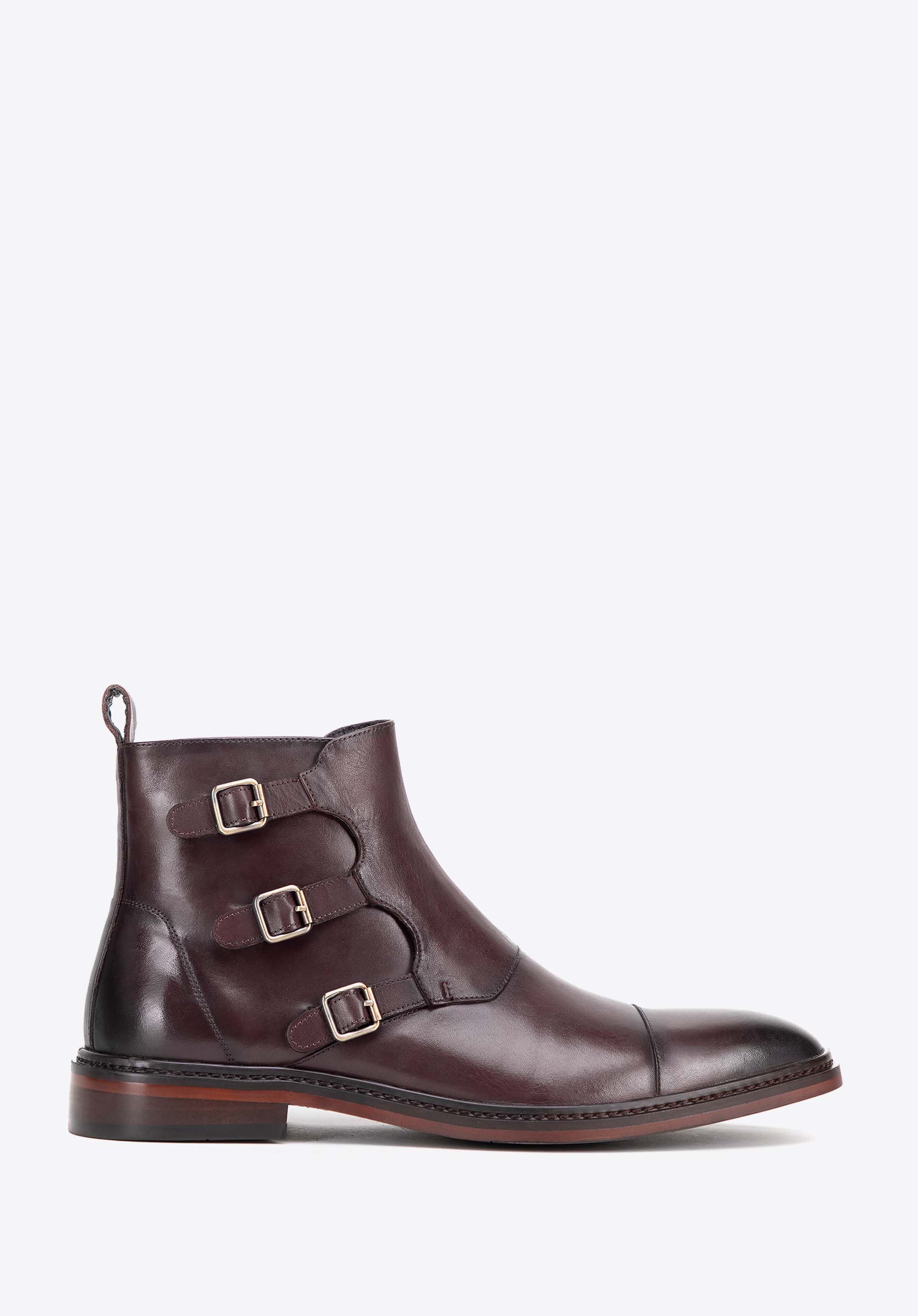 Herren Lederstiefel mit Zierschnallen, dunkelrot, 99-M-509-3-43, Bild 1