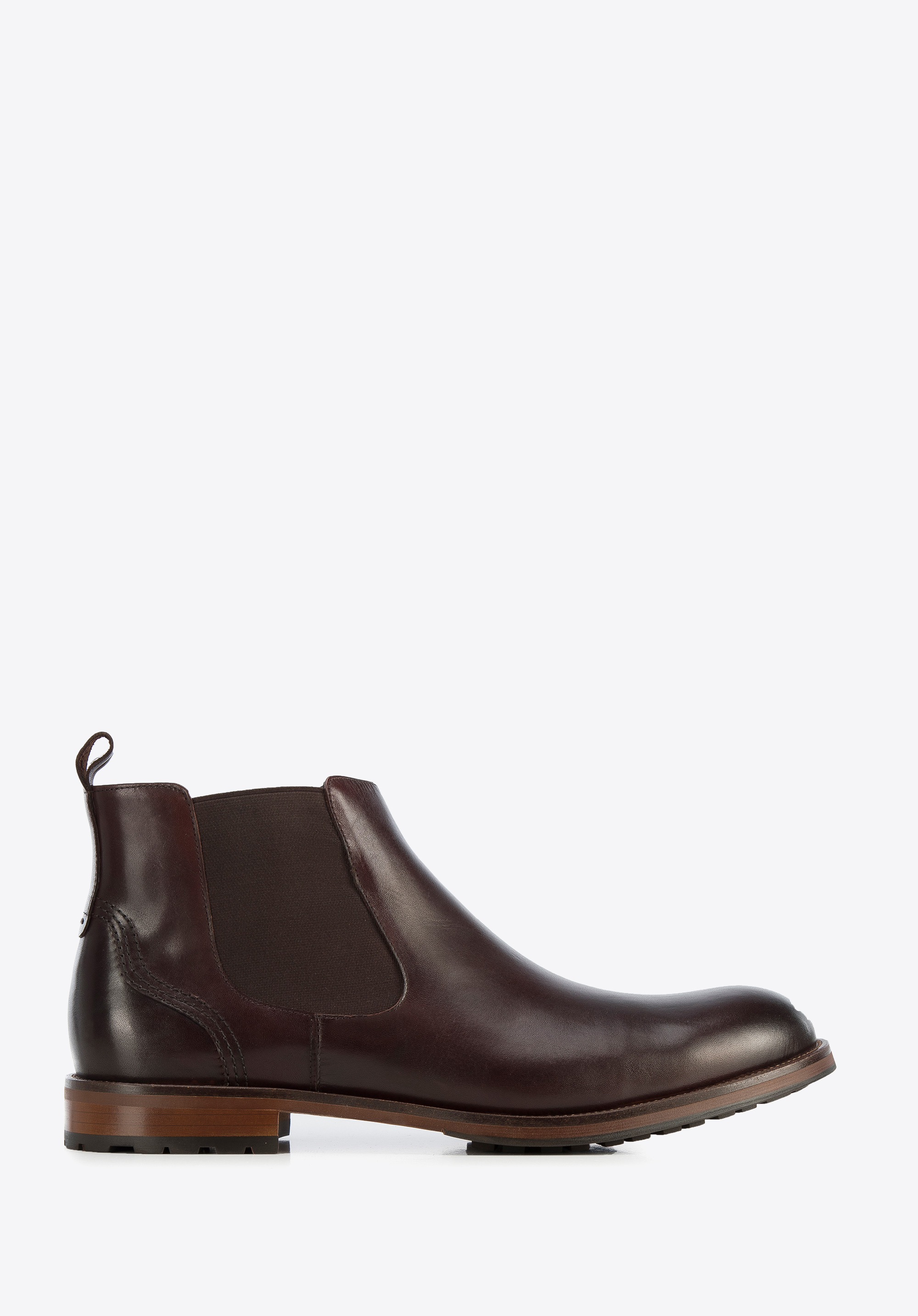 dunkelrote Herren-Stiefeletten aus Leder mit brauner Sohle