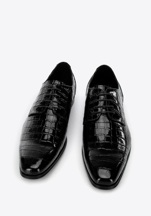 Derby-Schuhe aus Lackleder in Kroko-Optik, dunkelrot, 96-M-519-1C-43, Bild 3