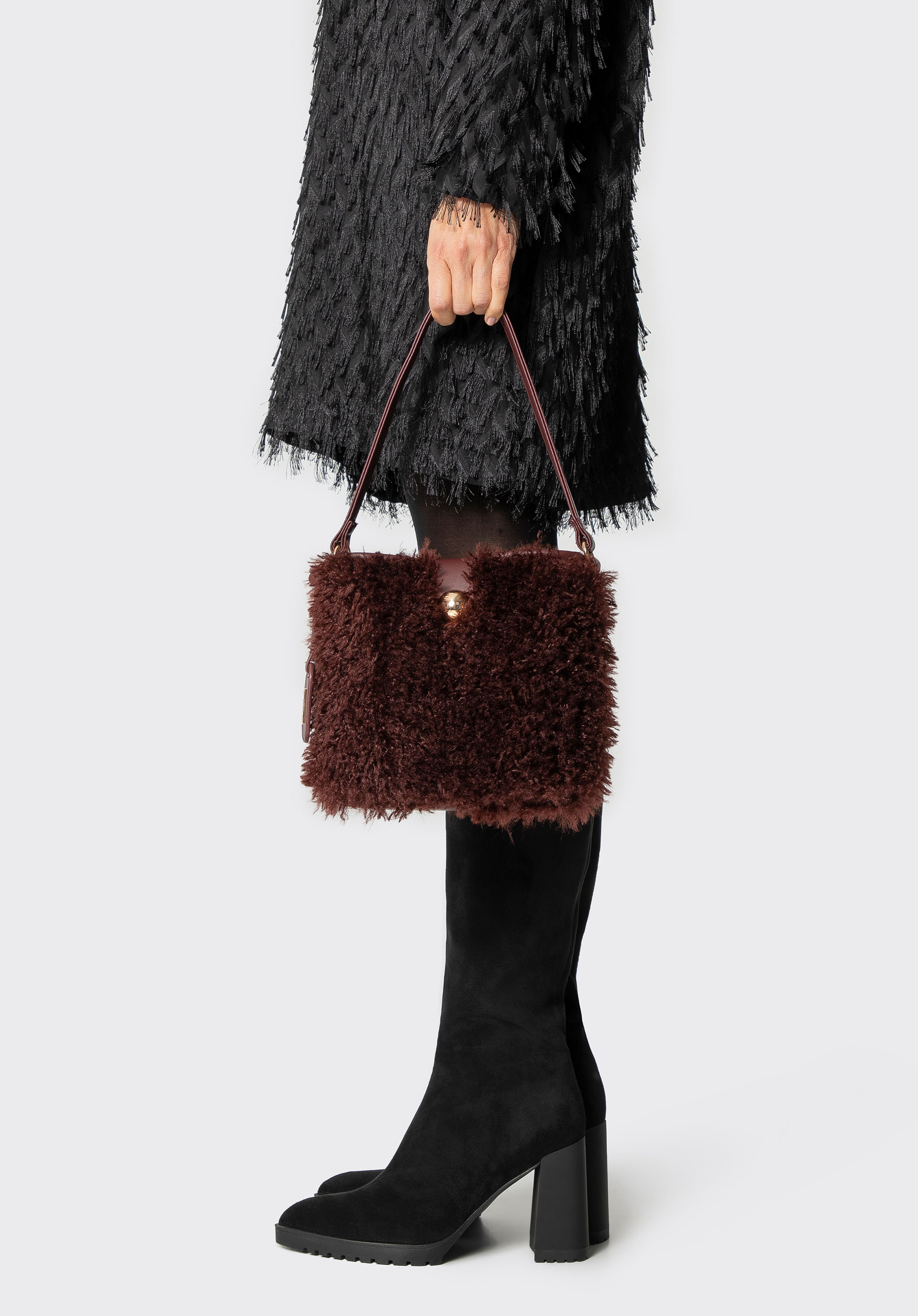 Hobo-Tasche für Damen aus Kunstpelz, dunkelrot, 101-4Y-438-4, Bild 1