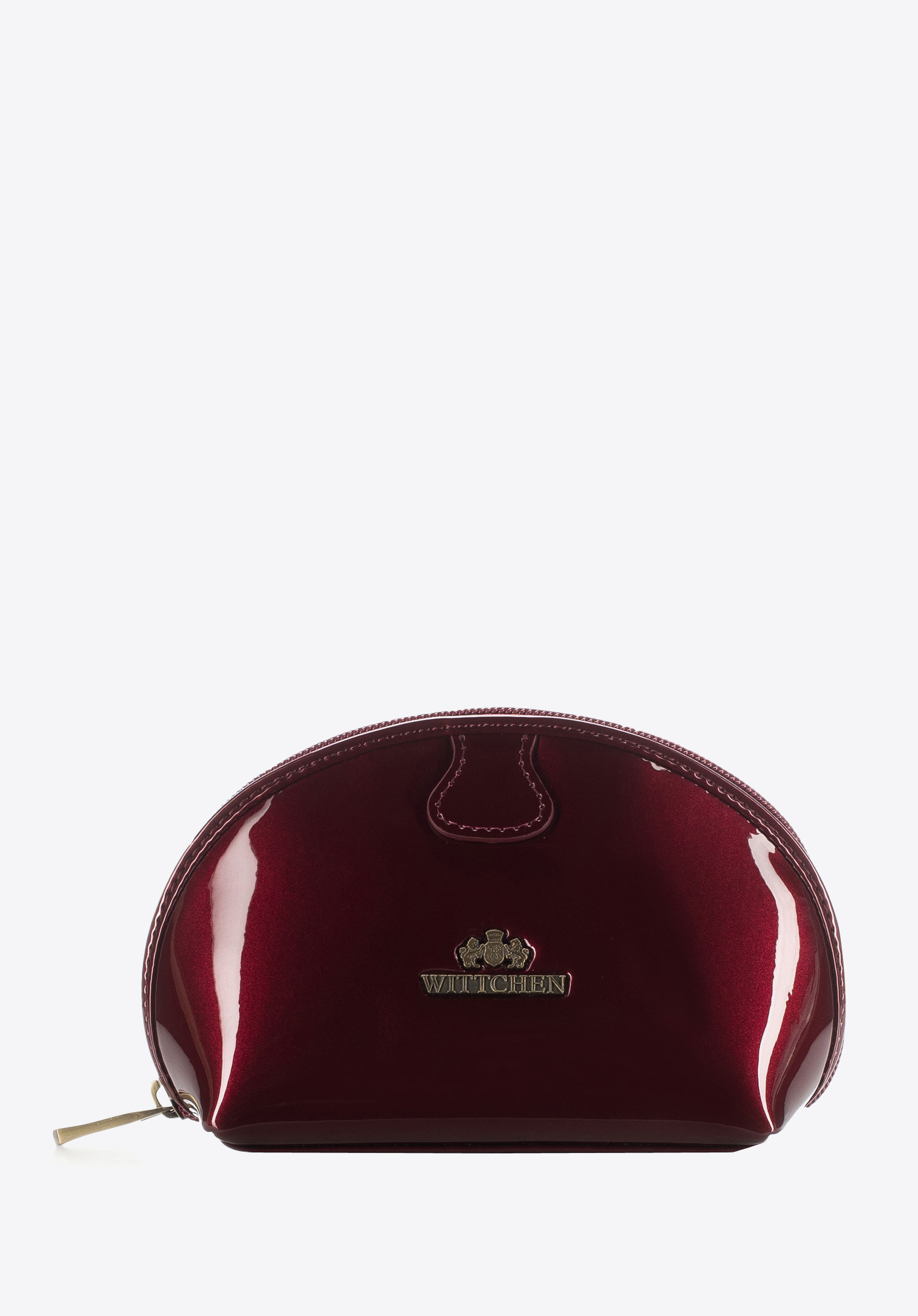 Halbrunde Kosmetiktasche aus lackiertem Leder, dunkelrot, 25-3-005-9, Bild 1