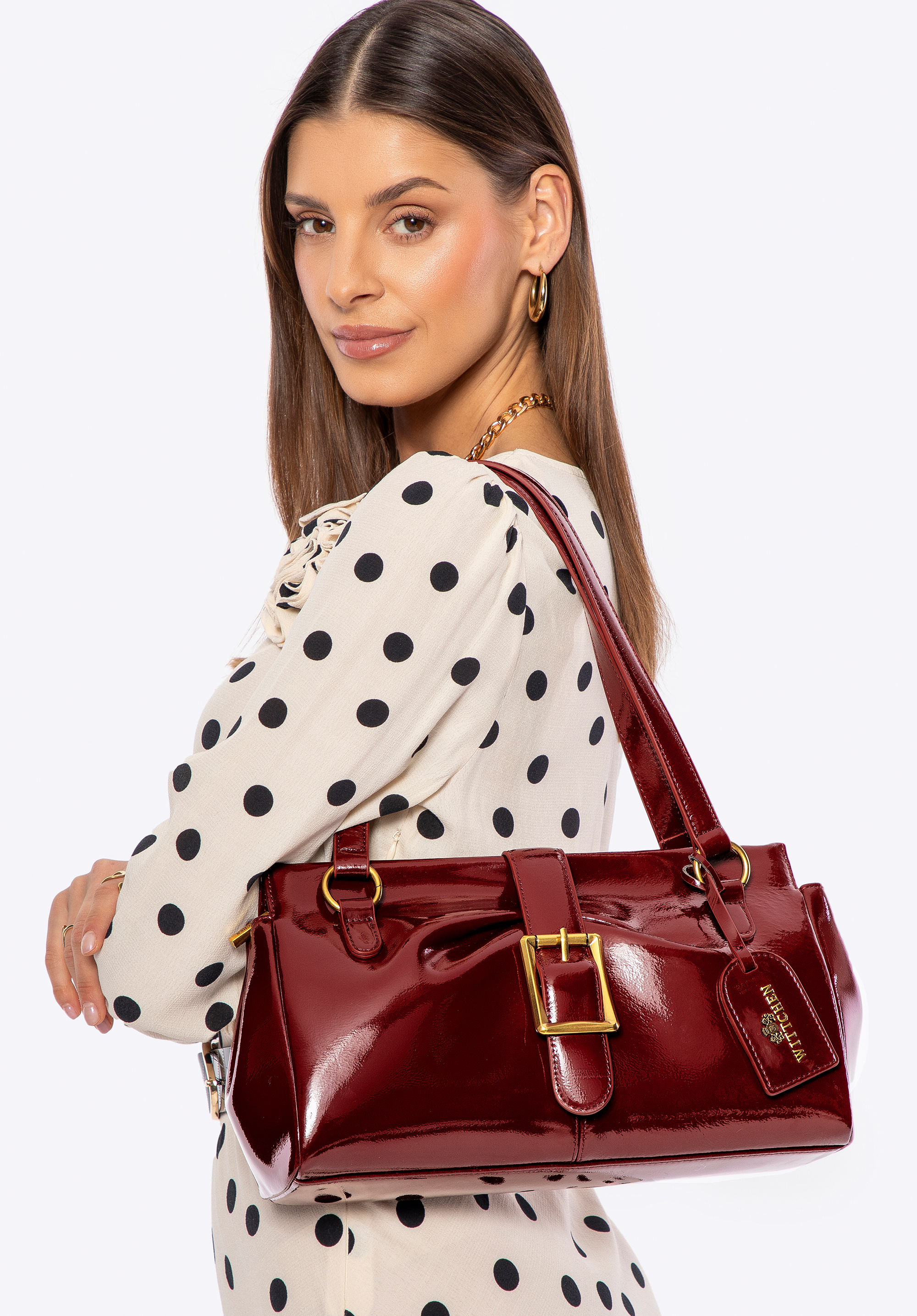 Längliche Damen-Umhängetasche aus Leder, dunkelrot, 100-4E-221-33, Bild 1