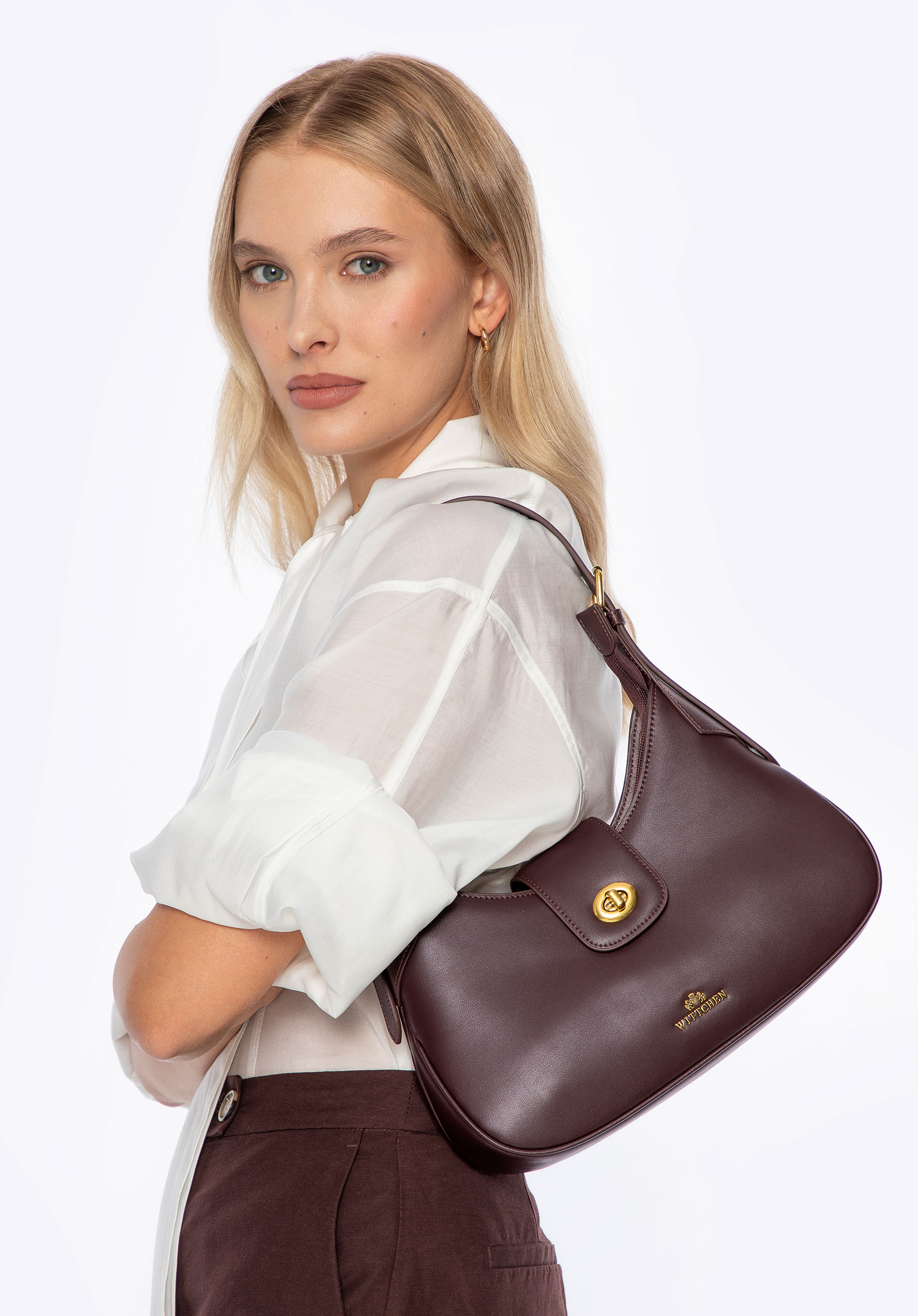 Leder-Umhängetasche mit abnehmbarem Tragegurt, dunkelrot, 101-4E-209-3, Bild 1