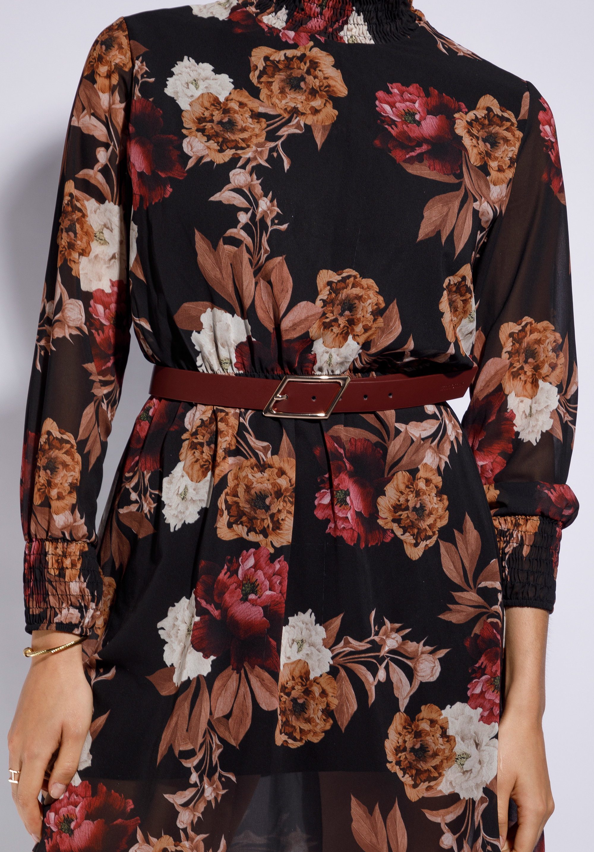 Ledergürtel für Damen mit geometrischer Schnalle, dunkelrot, 95-8D-802-3-S, Bild 1