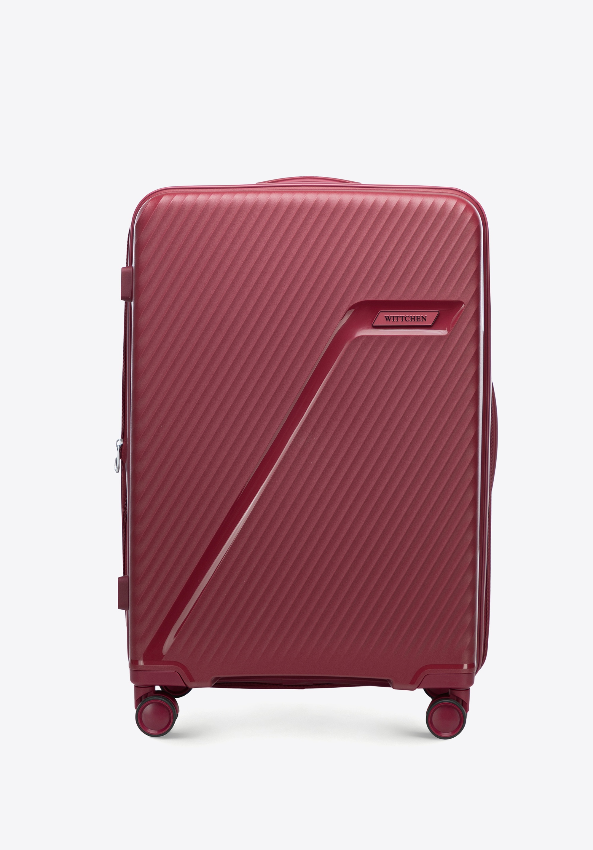 Mittlerer Koffer aus Polypropylen mit diagonalem Muster, dunkelrot, 56-3T-502-30, Bild 1