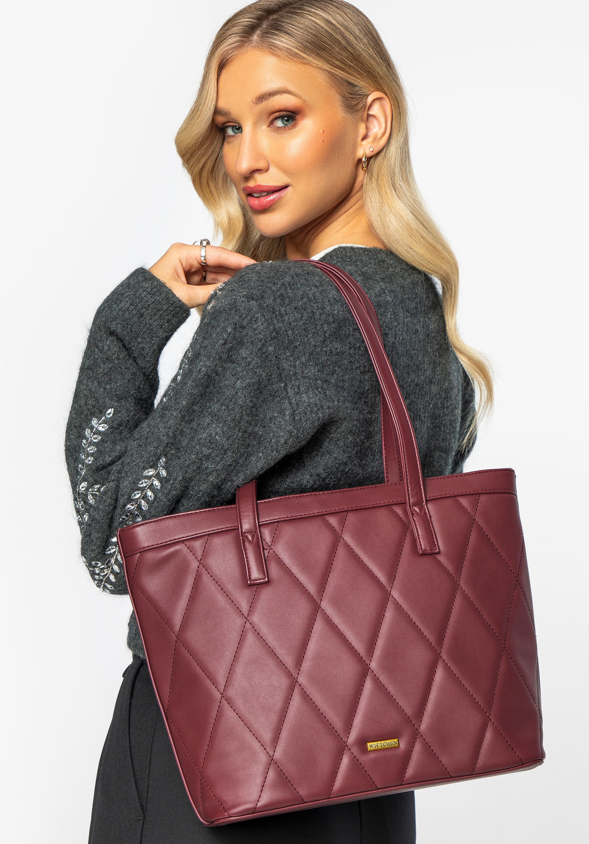 Shopper aus Bio-Leder für Damen, dunkelrot, 99-4Y-211-3, Bild 1