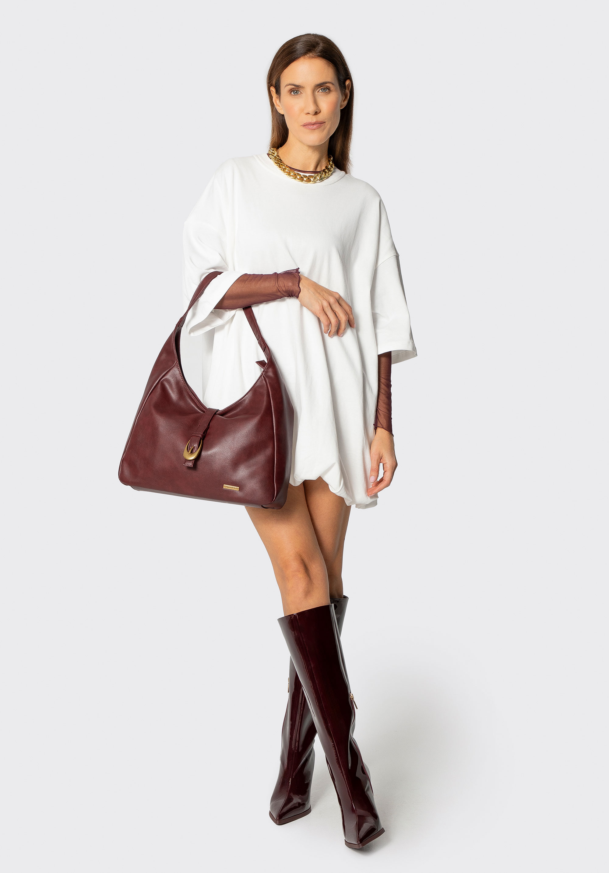 Shopper aus Kunstleder mit dekorativem Riemen, dunkelrot, 101-4Y-424-3, Bild 1