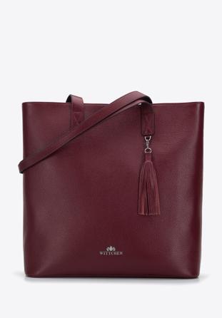 Shopper-Tasche aus Leder mit Quaste, dunkelrot, 95-4E-645-3, Bild 1