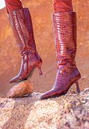Stiletto-Stiefel aus Lackleder in Kroko-Optik, dunkelrot, 95-D-507-3-36, Bild 15