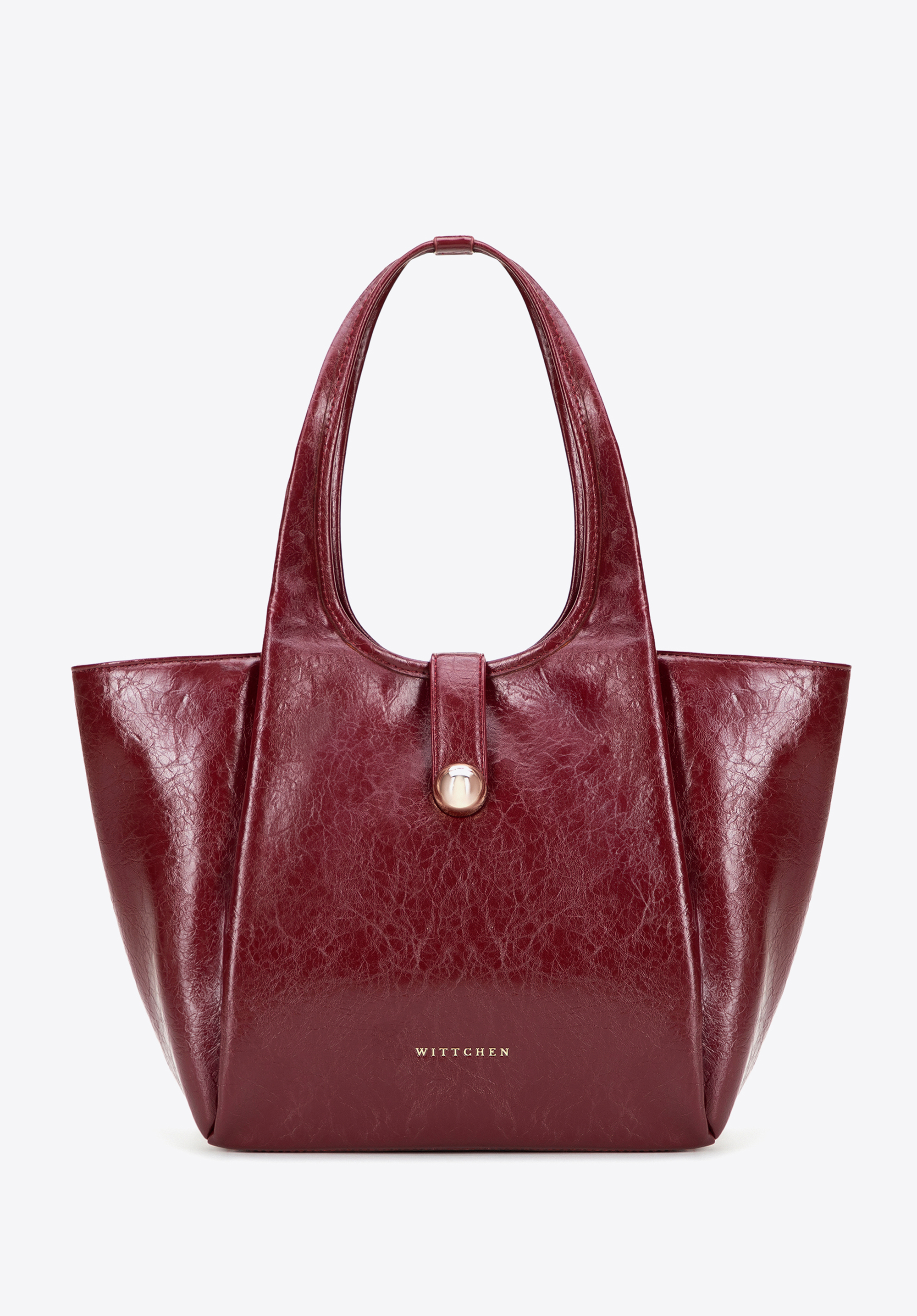 Damen Shopper aus Kunstleder mit dekorativem Riemen, dunkelrot, 101-4Y-418-3, Bild 1