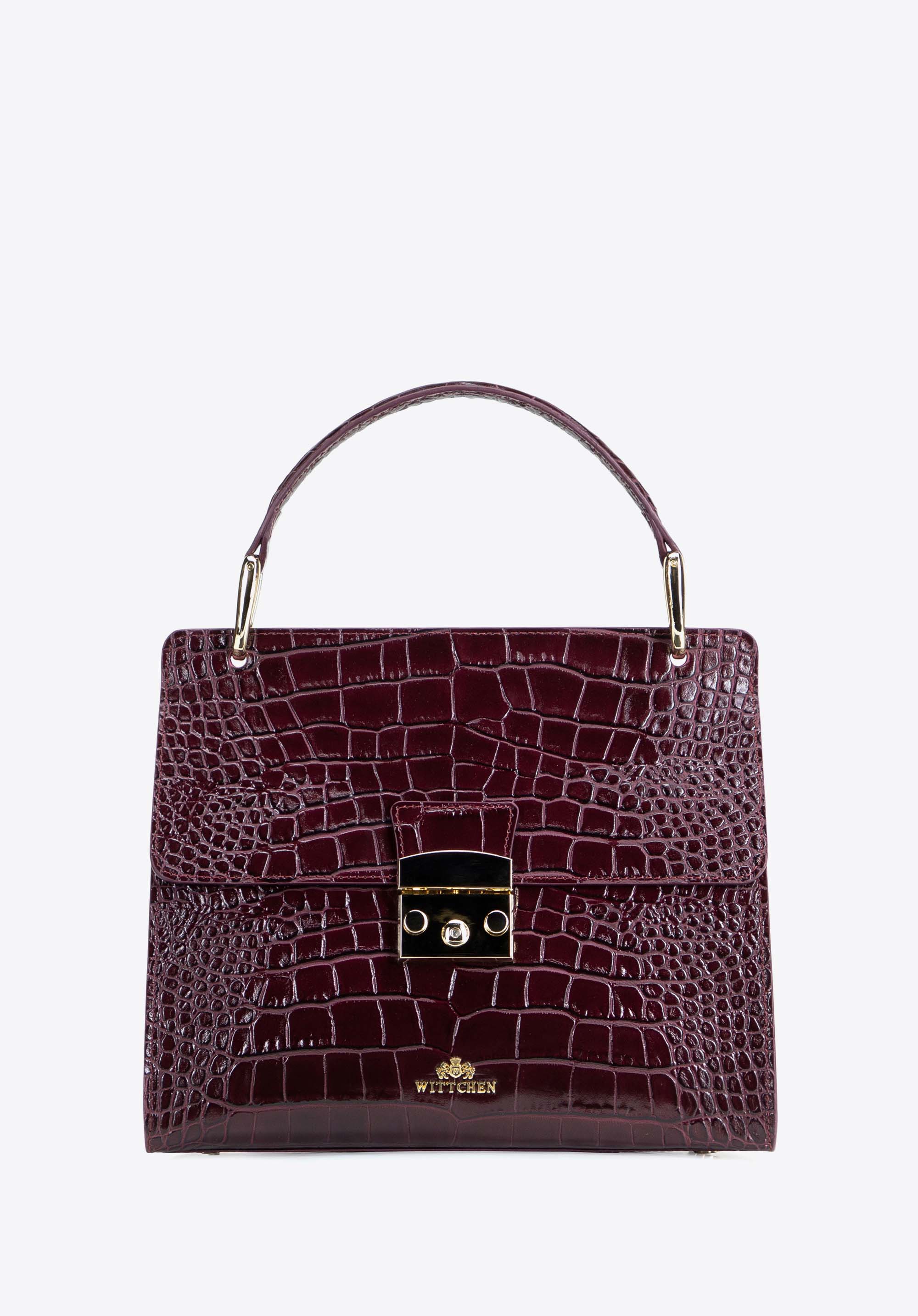 Tragetasche aus Leder mit Krokodilprägung für Damen, dunkelrot, 103-4E-003-3, Bild 1