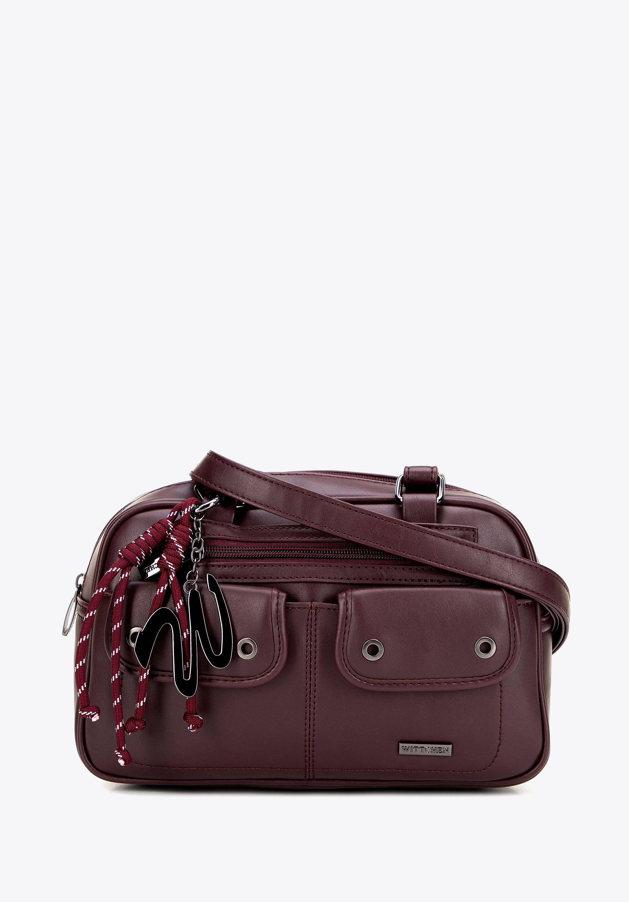 Umhängetasche aus Kunstleder mit Taschen, dunkelrot, 101-4Y-407-3, Bild 1