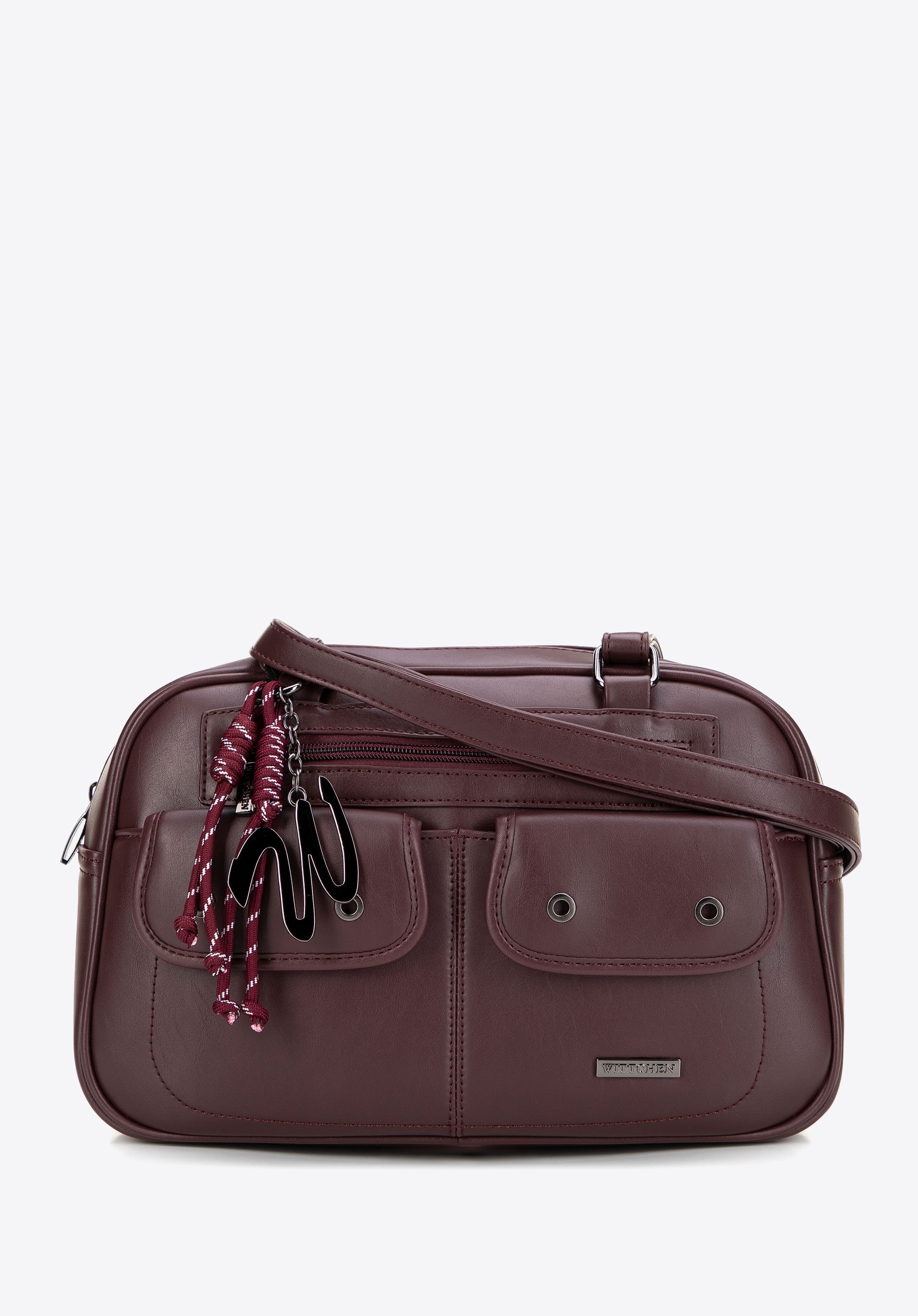 Umhängetasche aus Kunstleder mit Taschen, dunkelrot, 101-4Y-408-3, Bild 1