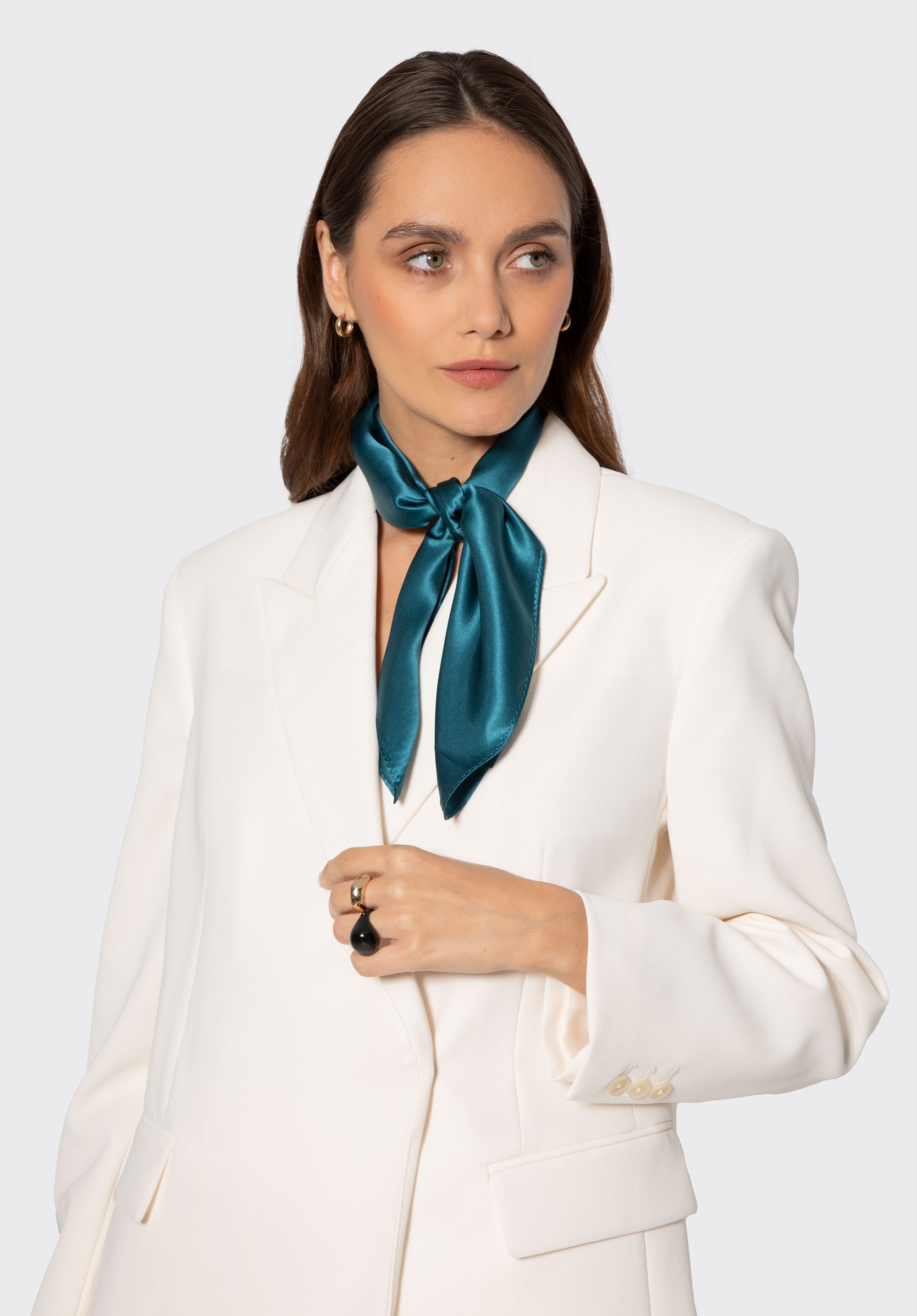 Einfarbiger Seidenschal für Damen, dunkles Türkis, 103-7D-S04-X37, Bild 1