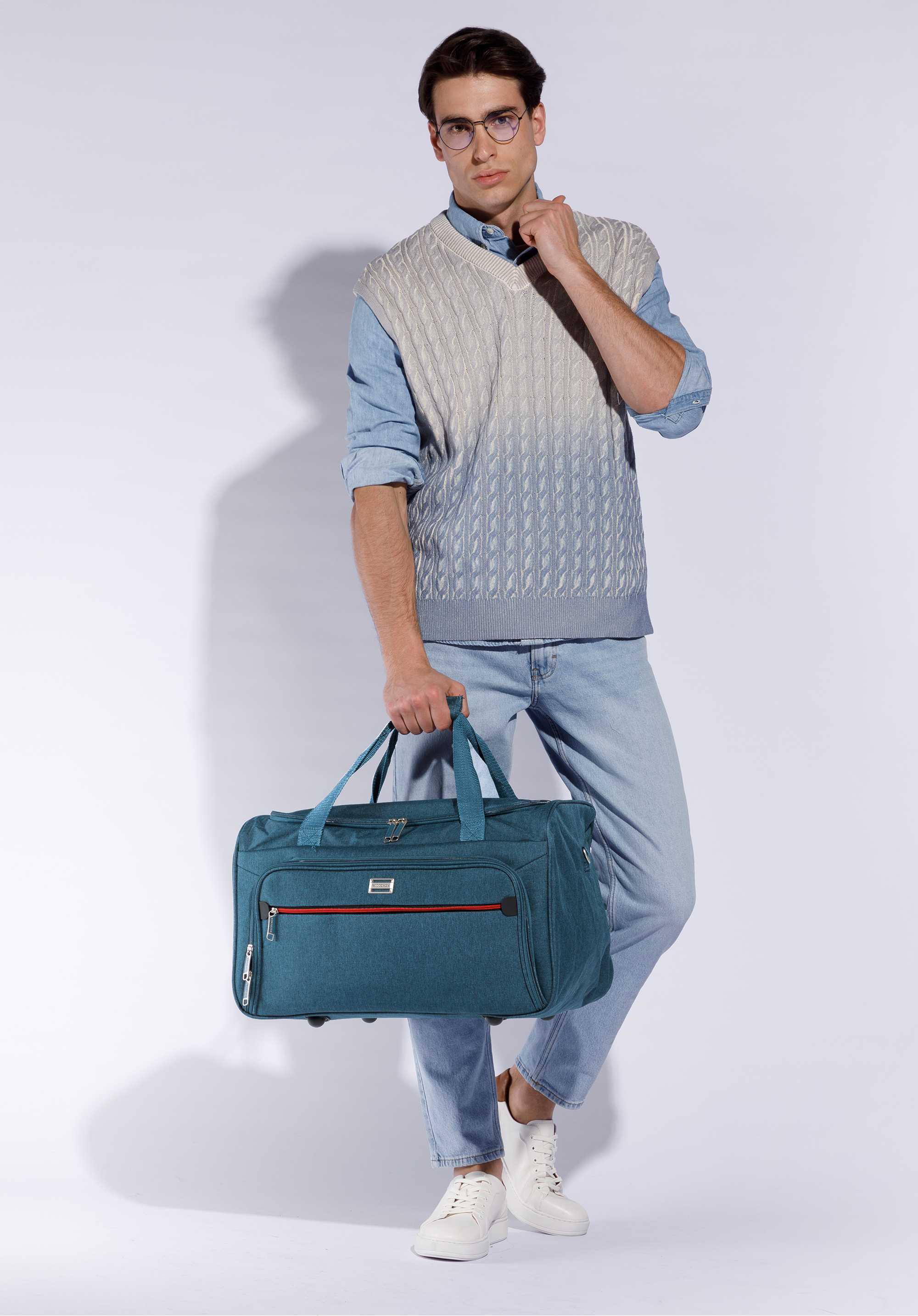 Reisetasche mit rotem Reißverschluss, dunkles Türkis, 56-3S-507-91, Bild 1