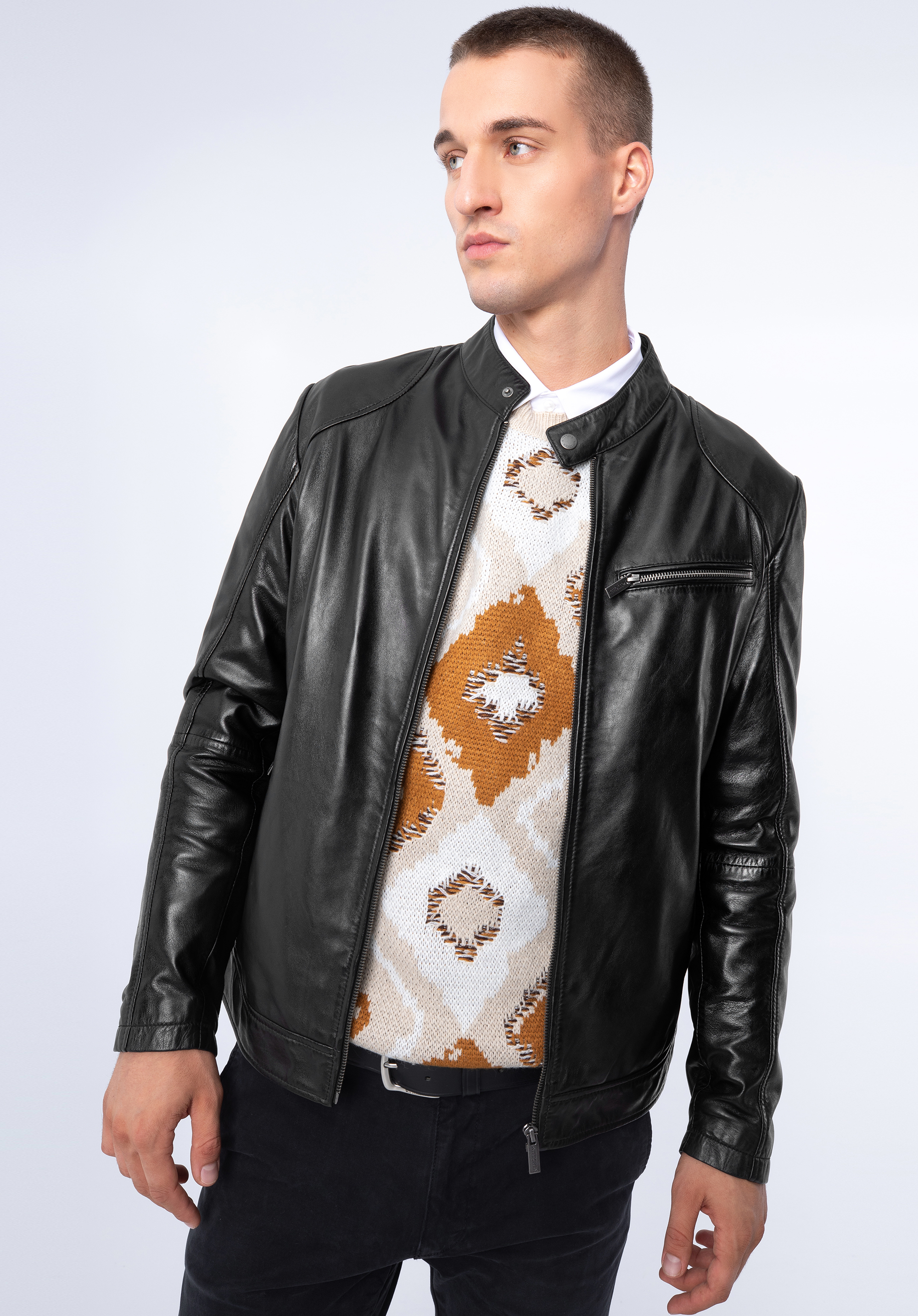 Herrenjacke aus Leder mit Reißverschlüssen, ebenholzfarben, 97-09-856-4-XL, Bild 1