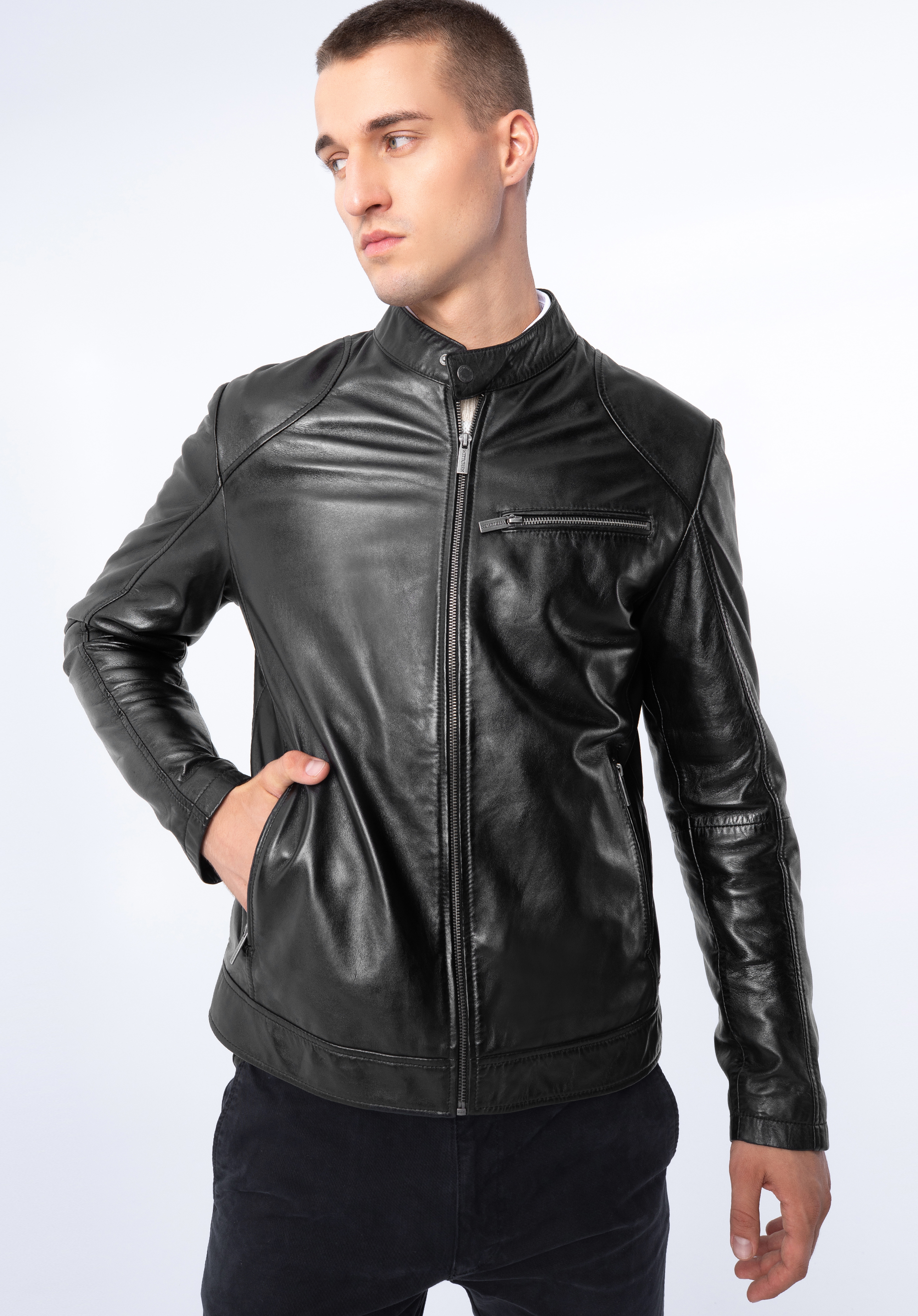 Herrenjacke aus Leder mit Reißverschlüssen, ebenholzfarben, 97-09-856-4-XL, Bild 1