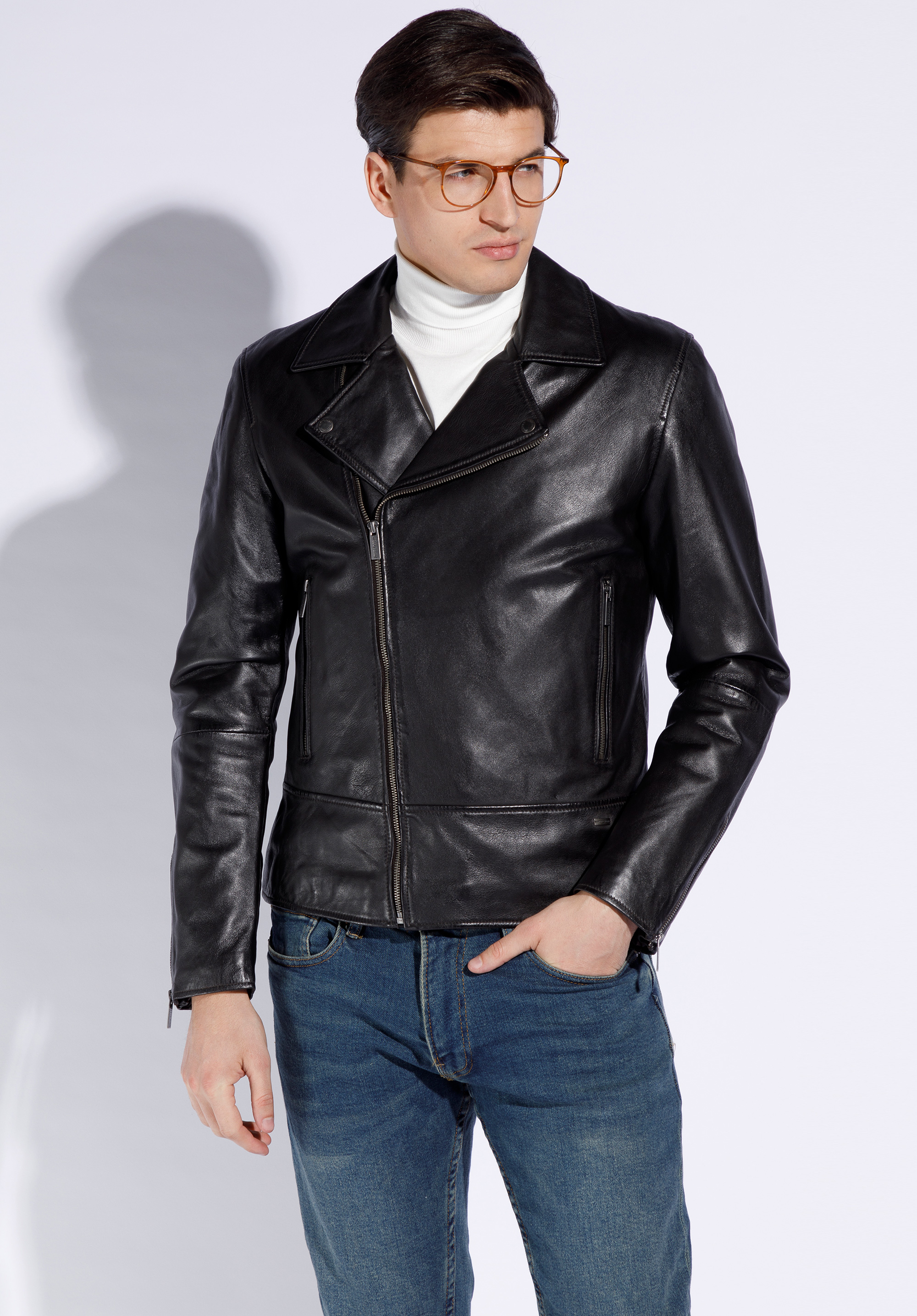 Klassische Bikerjacke aus Leder, ebenholzfarben, 96-09-851-4-3XL, Bild 1