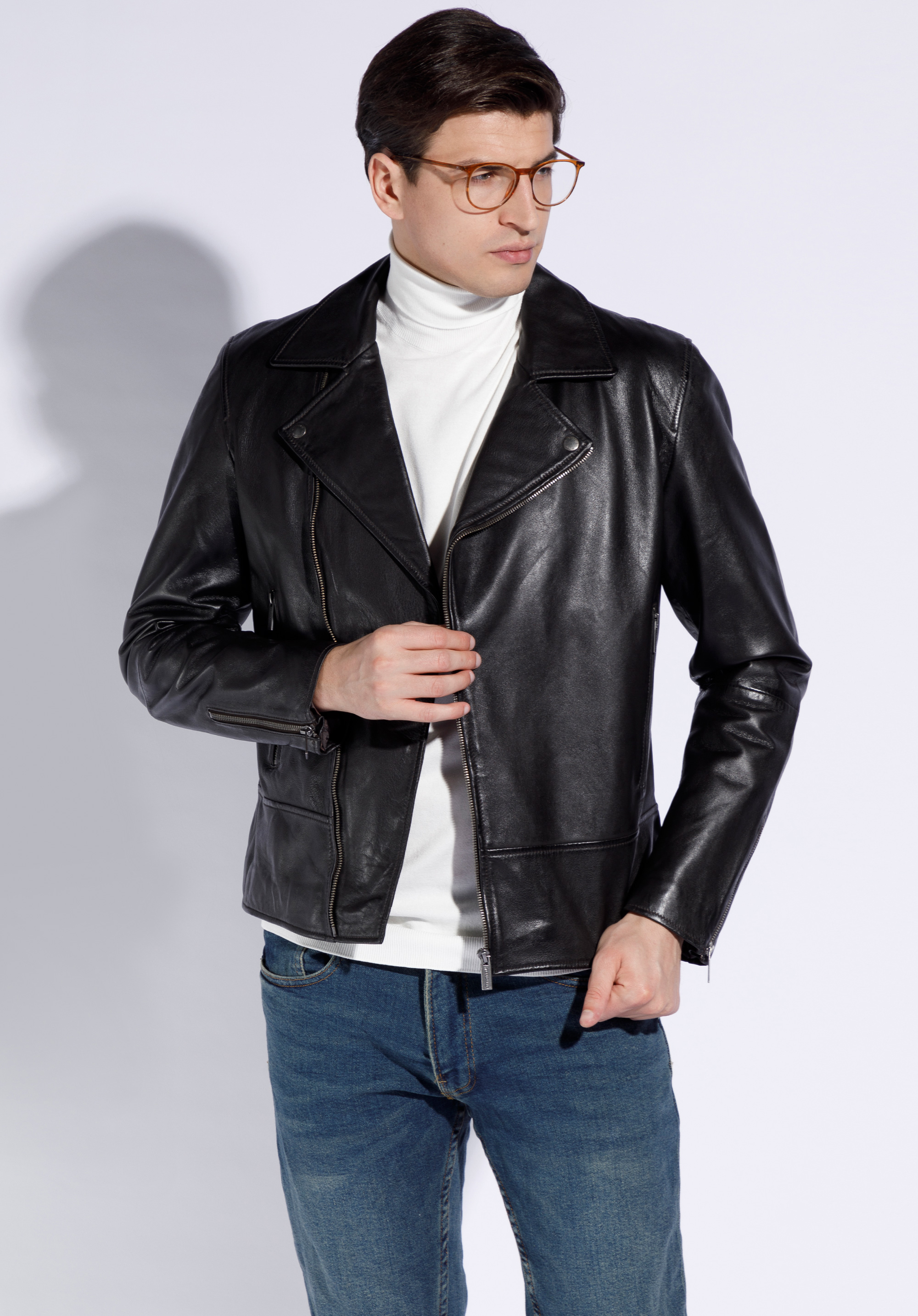 Klassische Bikerjacke aus Leder, ebenholzfarben, 96-09-851-4-3XL, Bild 1