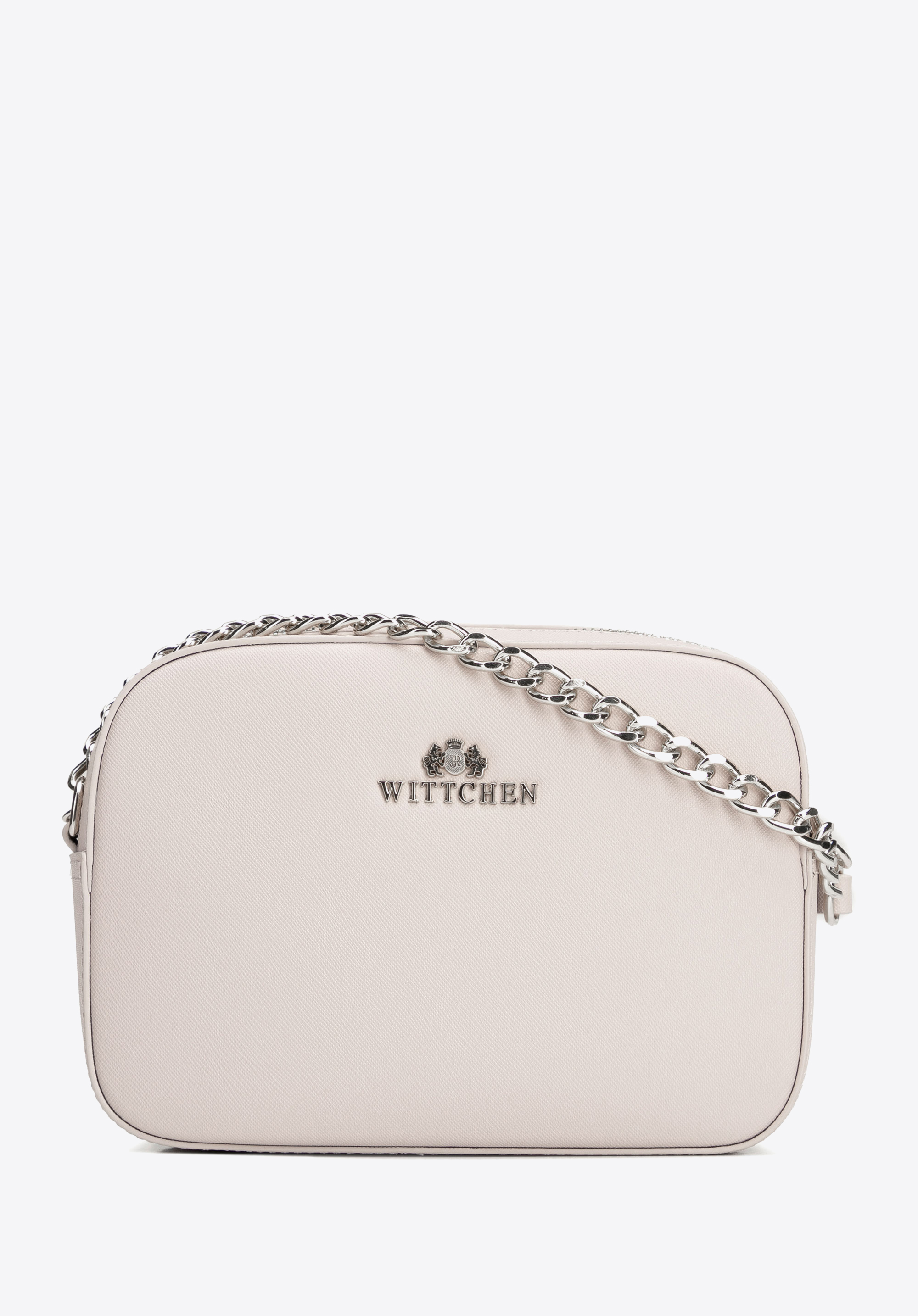 Crossbody kabelka z koženého řetízku Saffiano, ecru, 29-4E-019-0, Obrázek 1