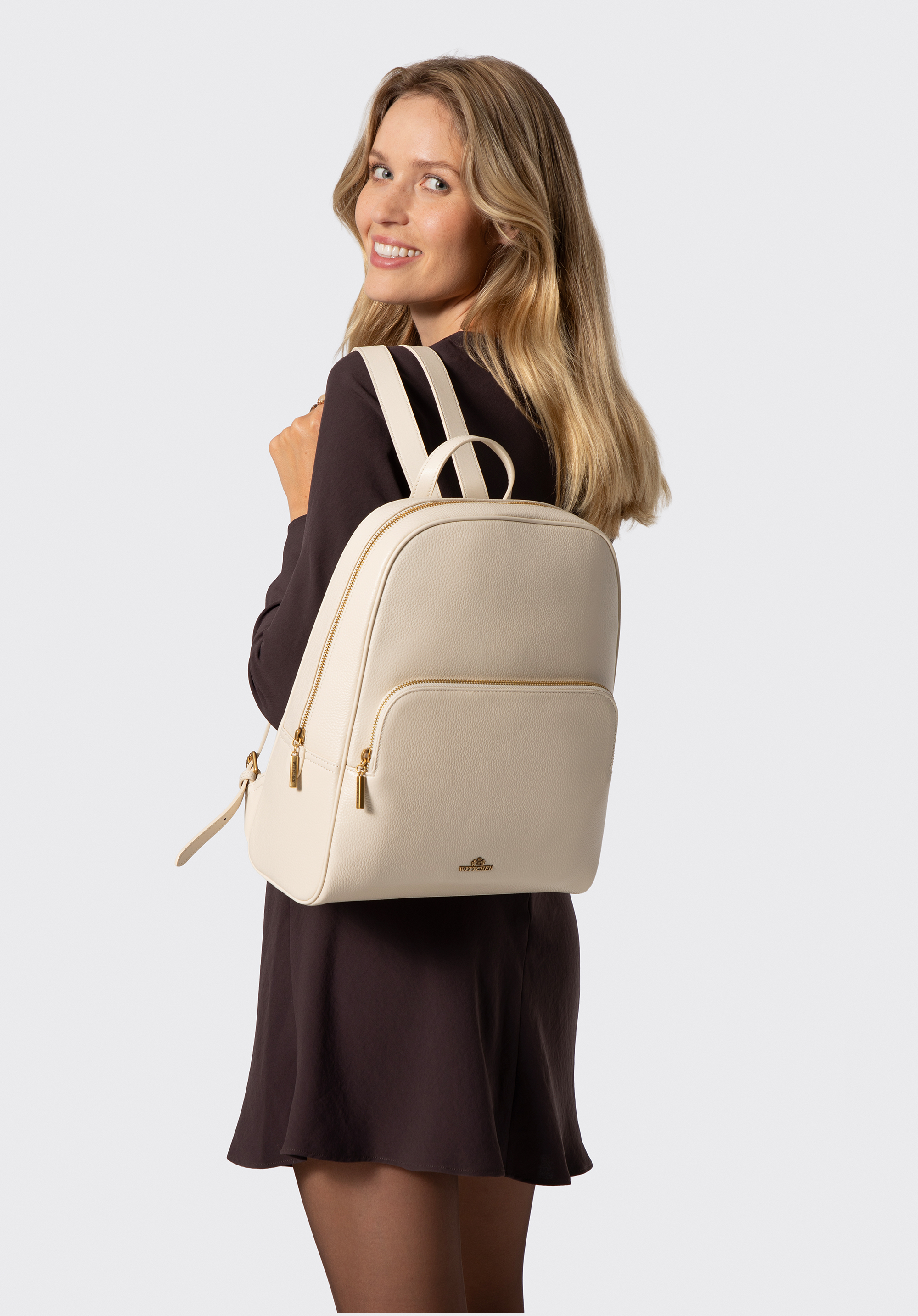 Damen-Lederrucksack mit 13-Zoll-Laptopfach, ecru, 103-4E-627-0, Bild 1