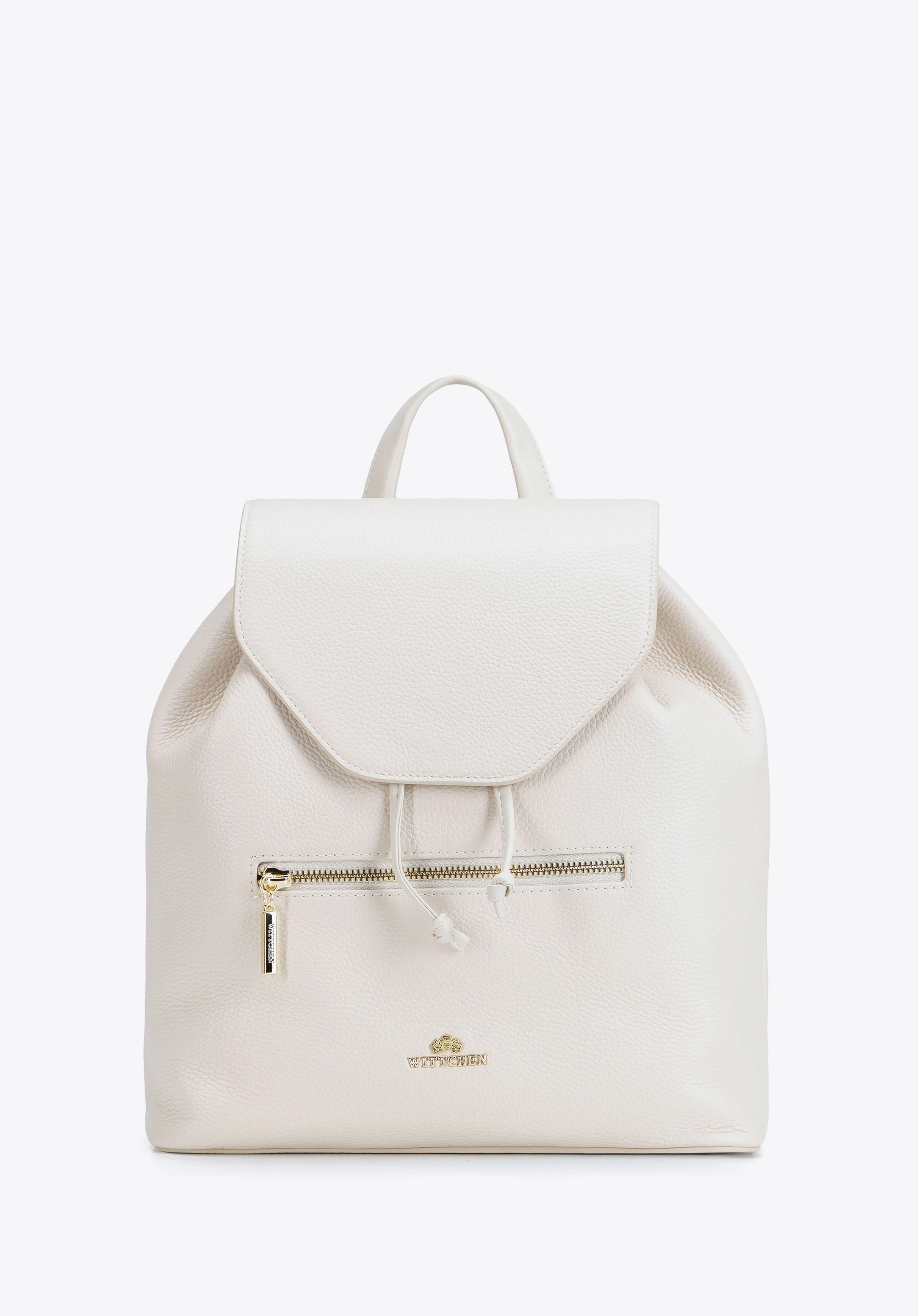Damen-Lederrucksack mit Überschlagklappe und Reißverschlusstasche, ecru, 103-4E-212-0, Bild 1