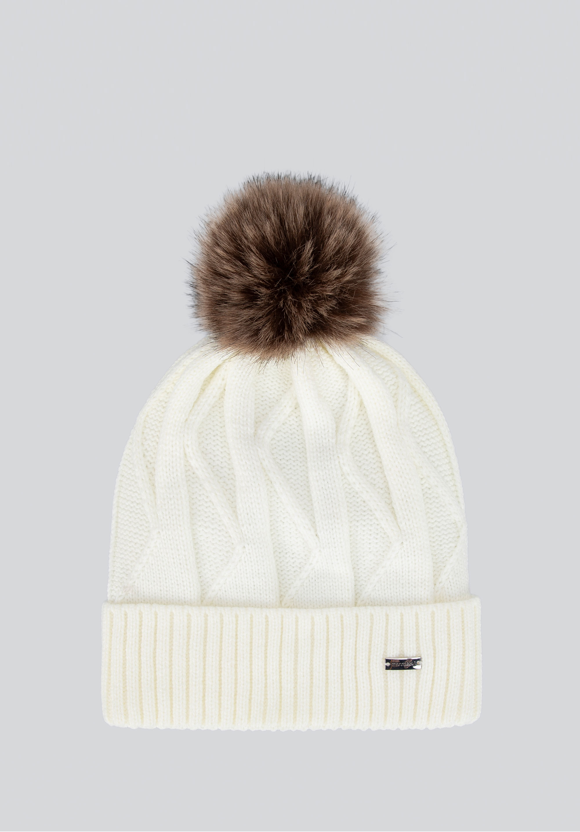 Damen-Strickmütze mit kontrastierendem Bommel, ecru, 101-HF-005-0, Bild 1