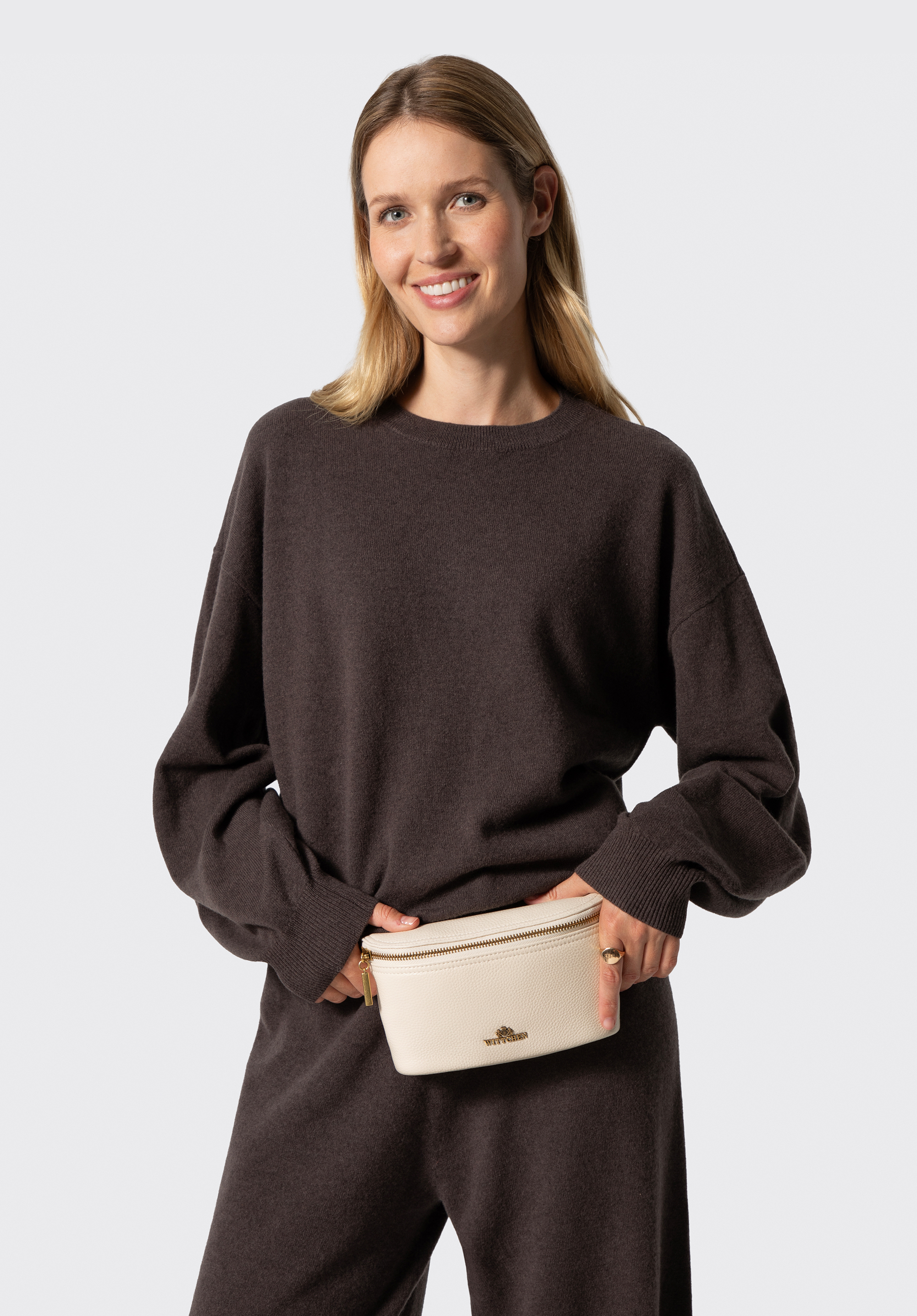 Elegante Damen-Gürteltasche aus Leder, ecru, 103-3E-628-0, Bild 1