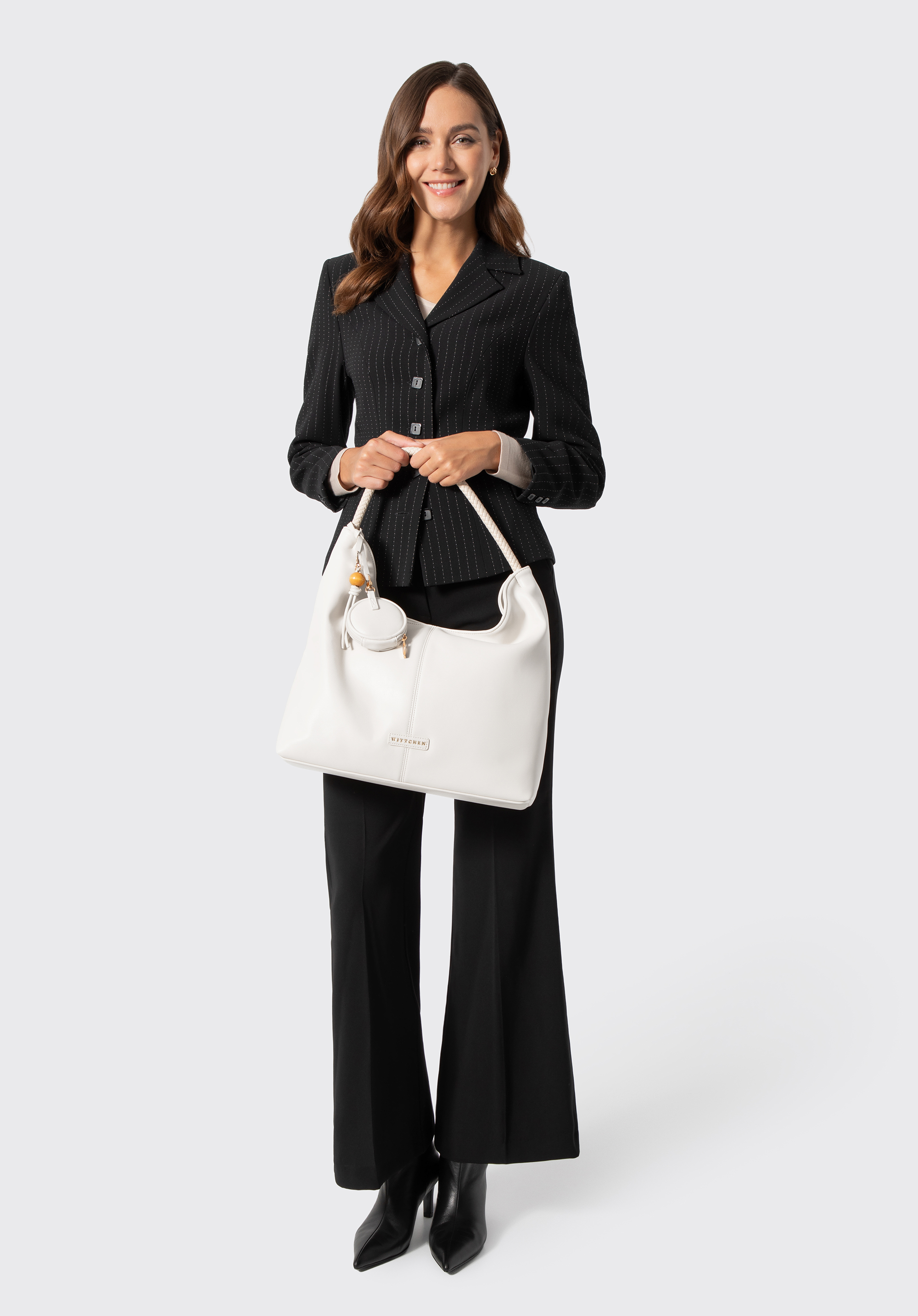Hobo-Tasche für Damen mit geflochtenem Henkel und Innentasche, ecru, 103-4Y-522-0, Bild 1